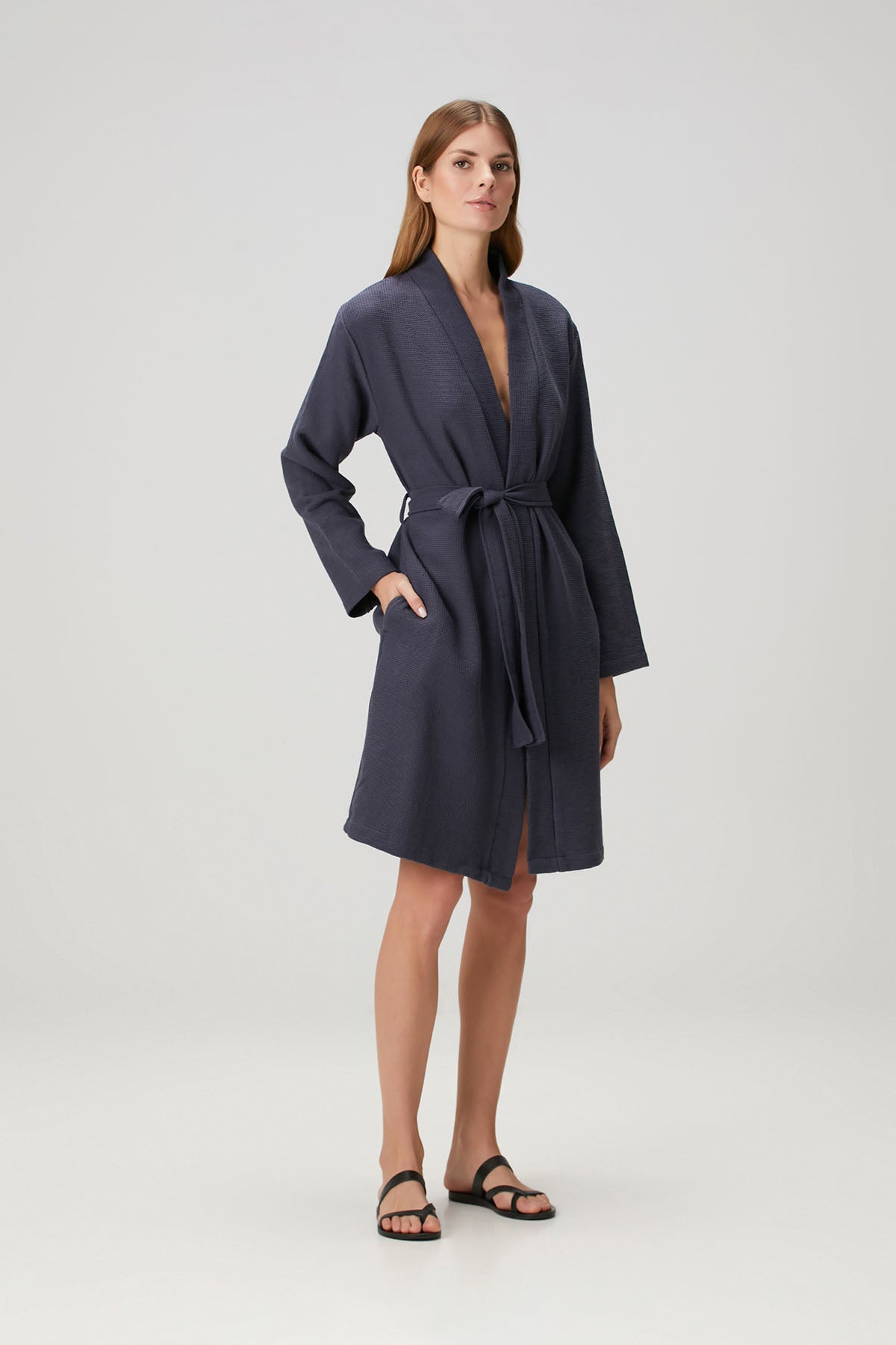 Waffle Gofre Dokulu Pike Bornoz Lacivert