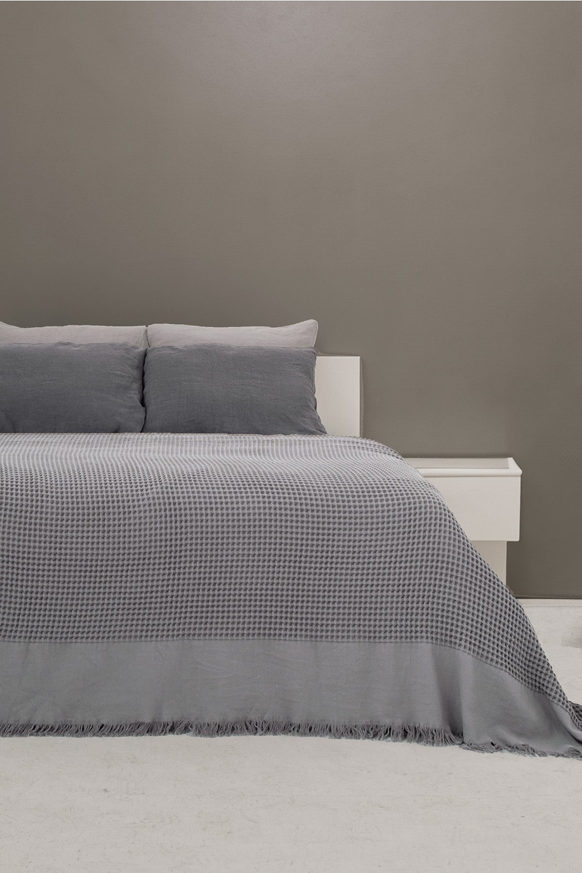 Waffle Büyük Gofre Yatak Örtüsü Gri
