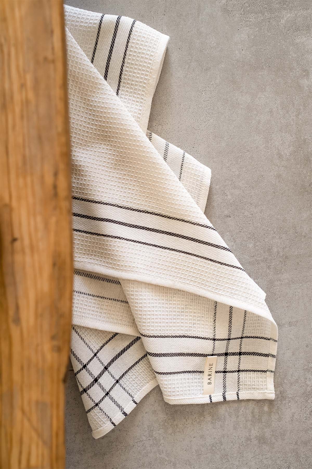 Waffle Kitchen Towel Set of 2 Cream-Black