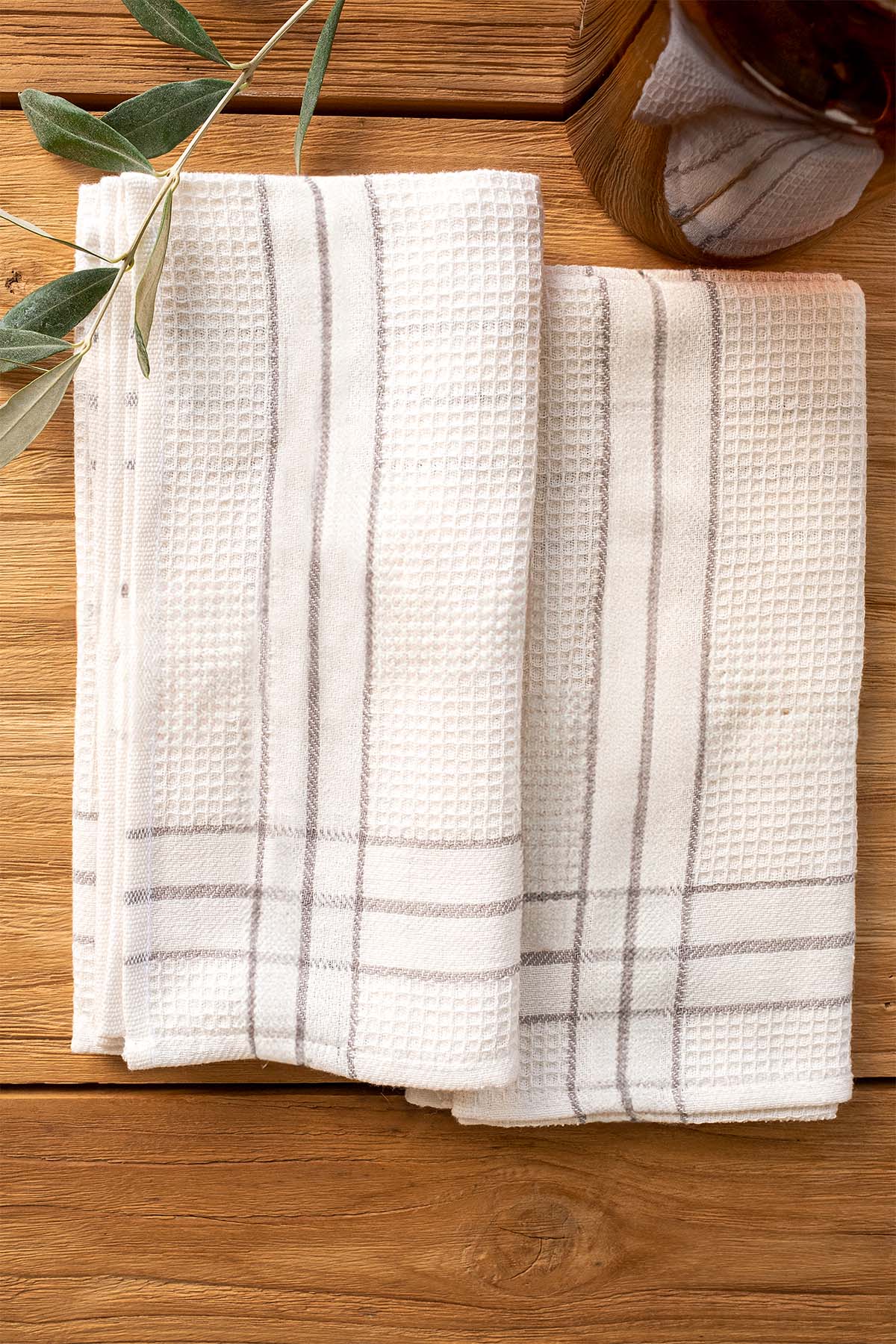 Waffle Kitchen Towel Set of 2 Cream-Grey