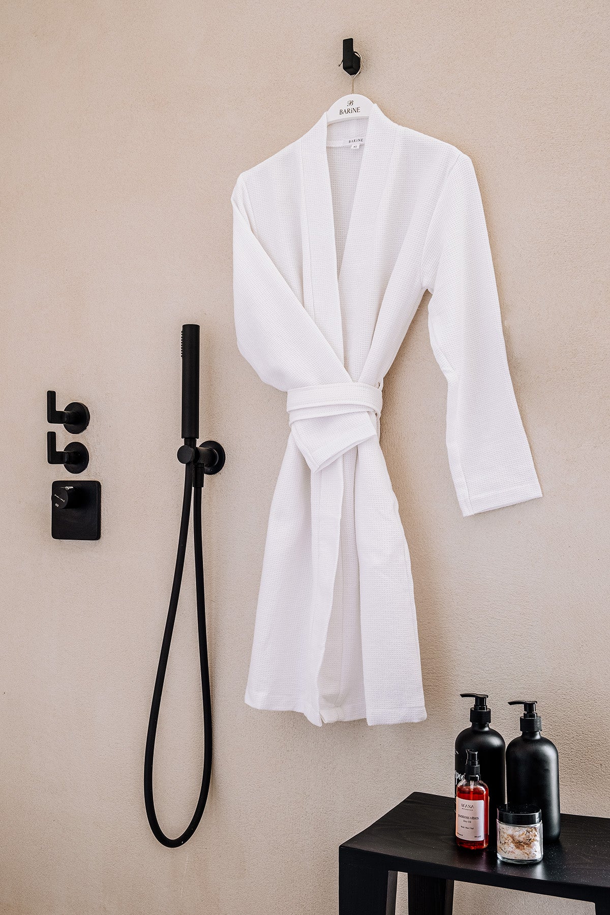 Waffle Gofre Dokulu Pike Bornoz Beyaz