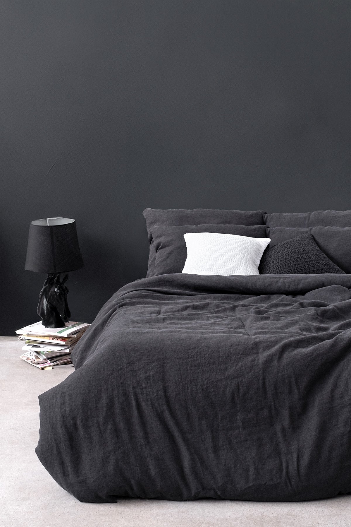 Yıkanmış Keten Çift Kişilik Nevresim Seti Antrasit