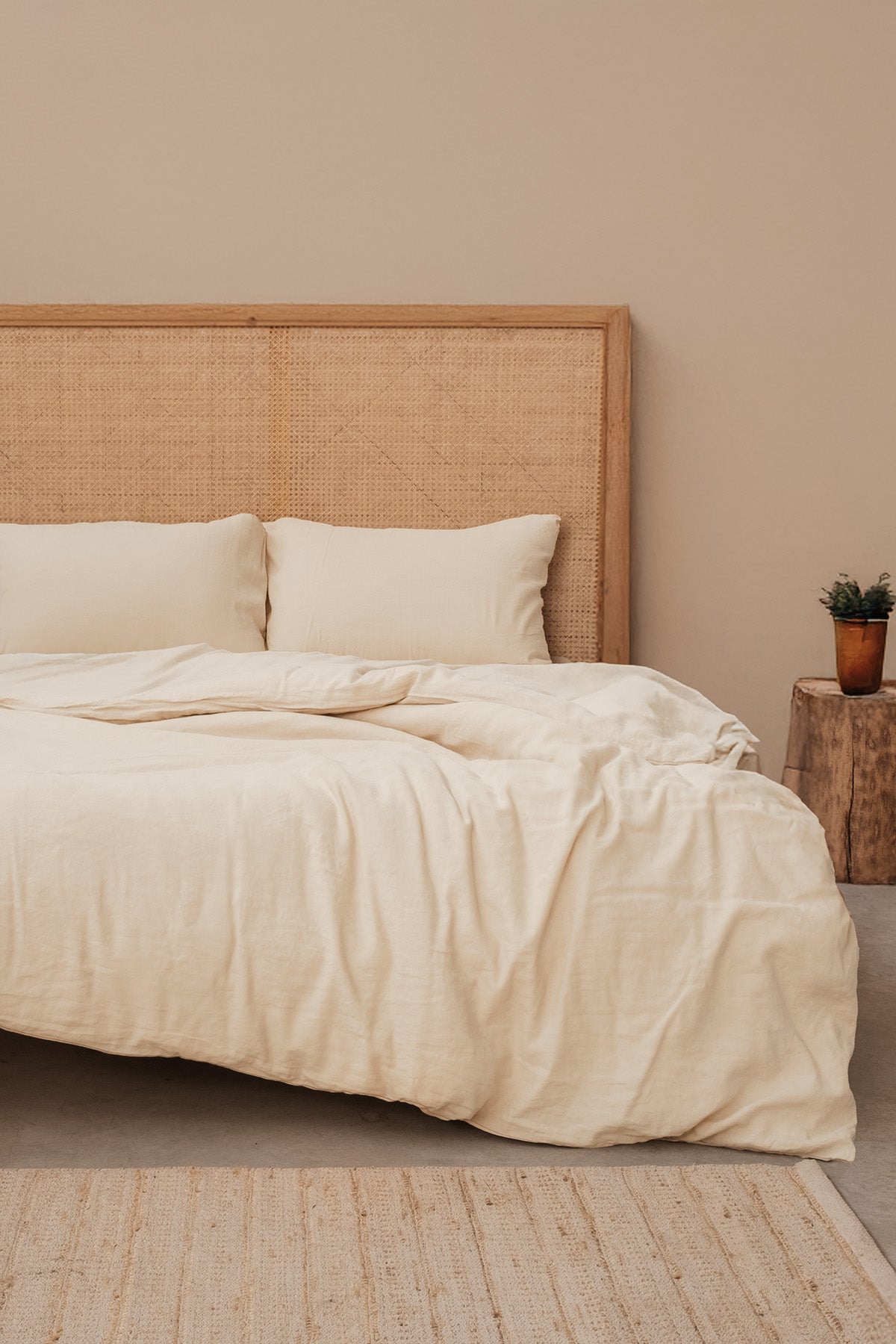 Yıkanmış Keten Çift Kişilik Nevresim Seti Bej