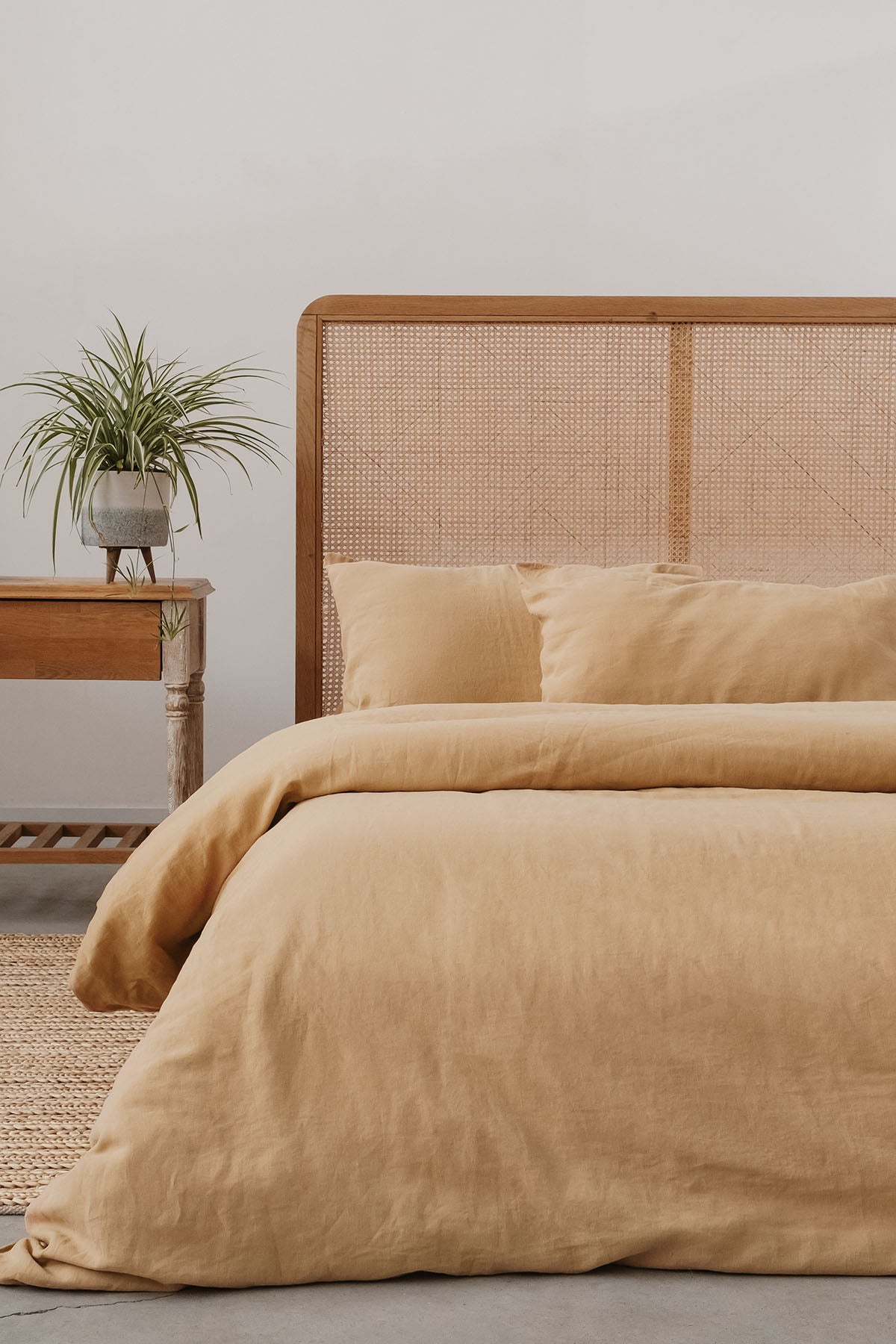 Yıkanmış Keten Çift Kişilik Nevresim Seti Kum Rengi