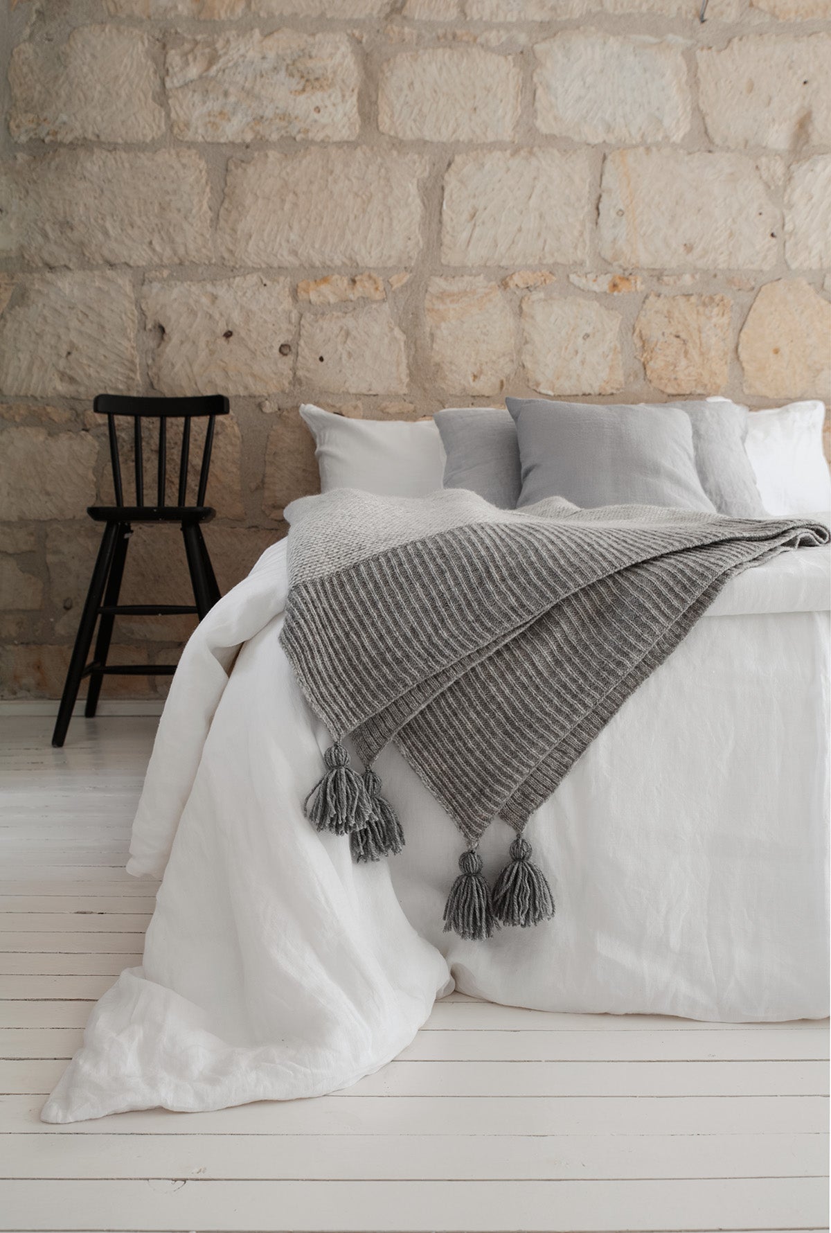 Yıkanmış Keten Nevresim Seti Beyaz