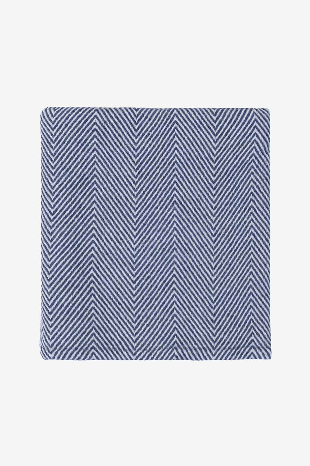 Yünlü Balıksırtı Desenli Bebek Battaniyesi Lacivert