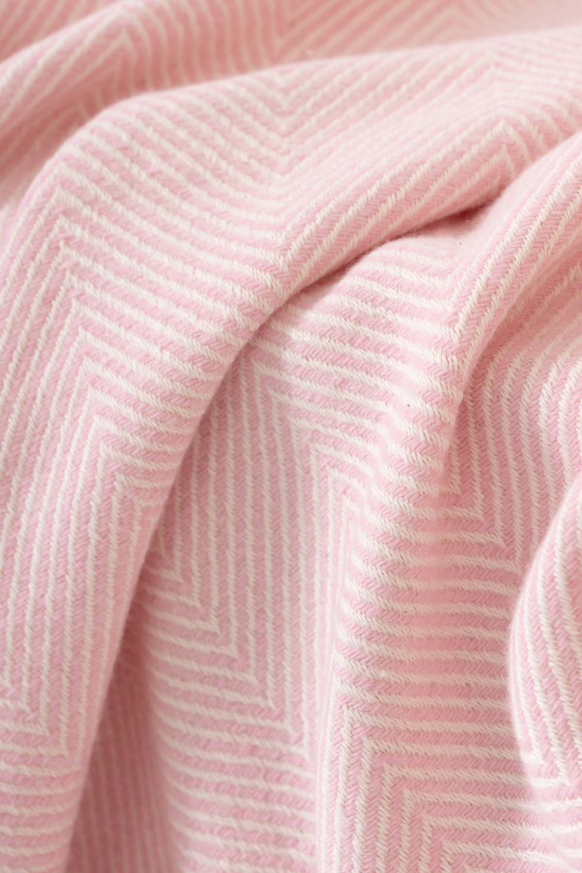 Yünlü Balıksırtı Desenli Bebek Battaniyesi Pembe