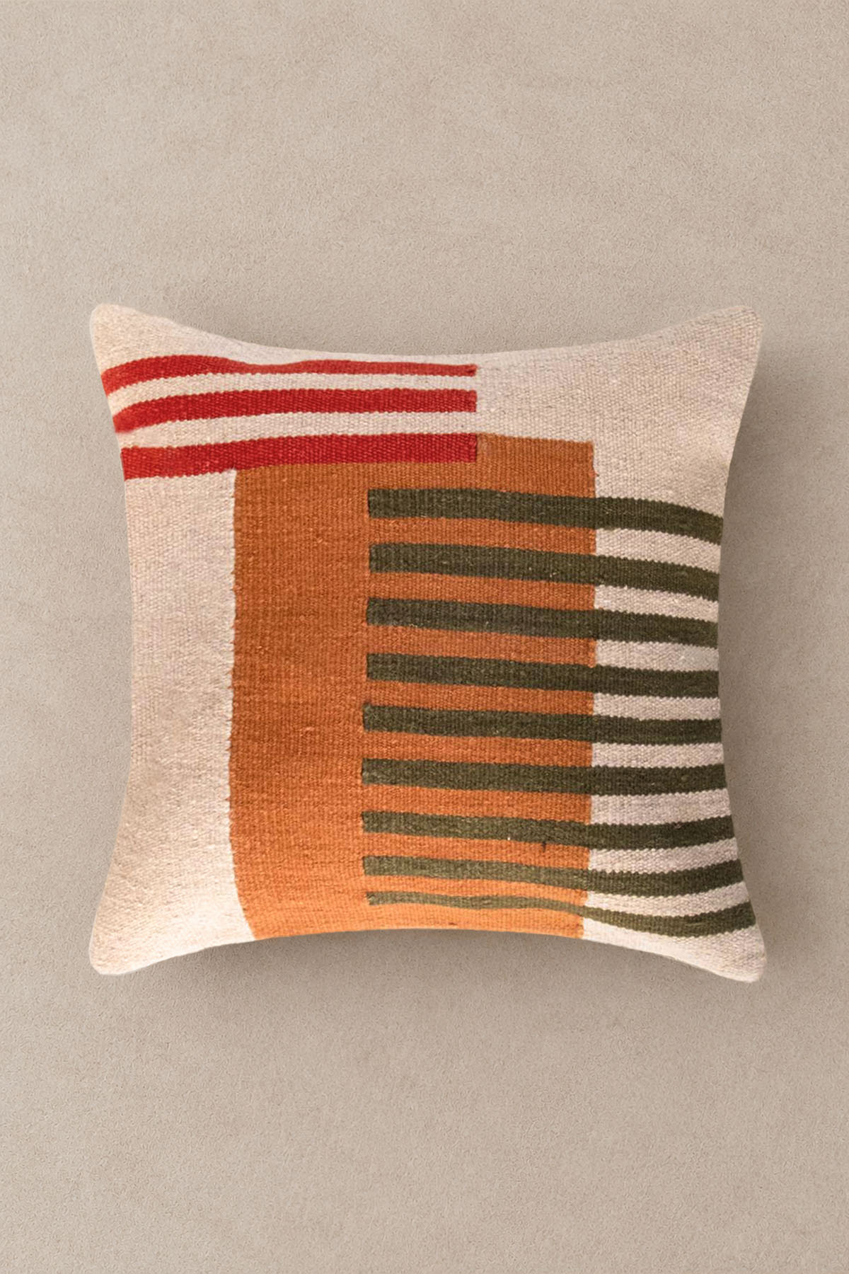 Geometric Striped Handmade Wool Cushion Cover Natural