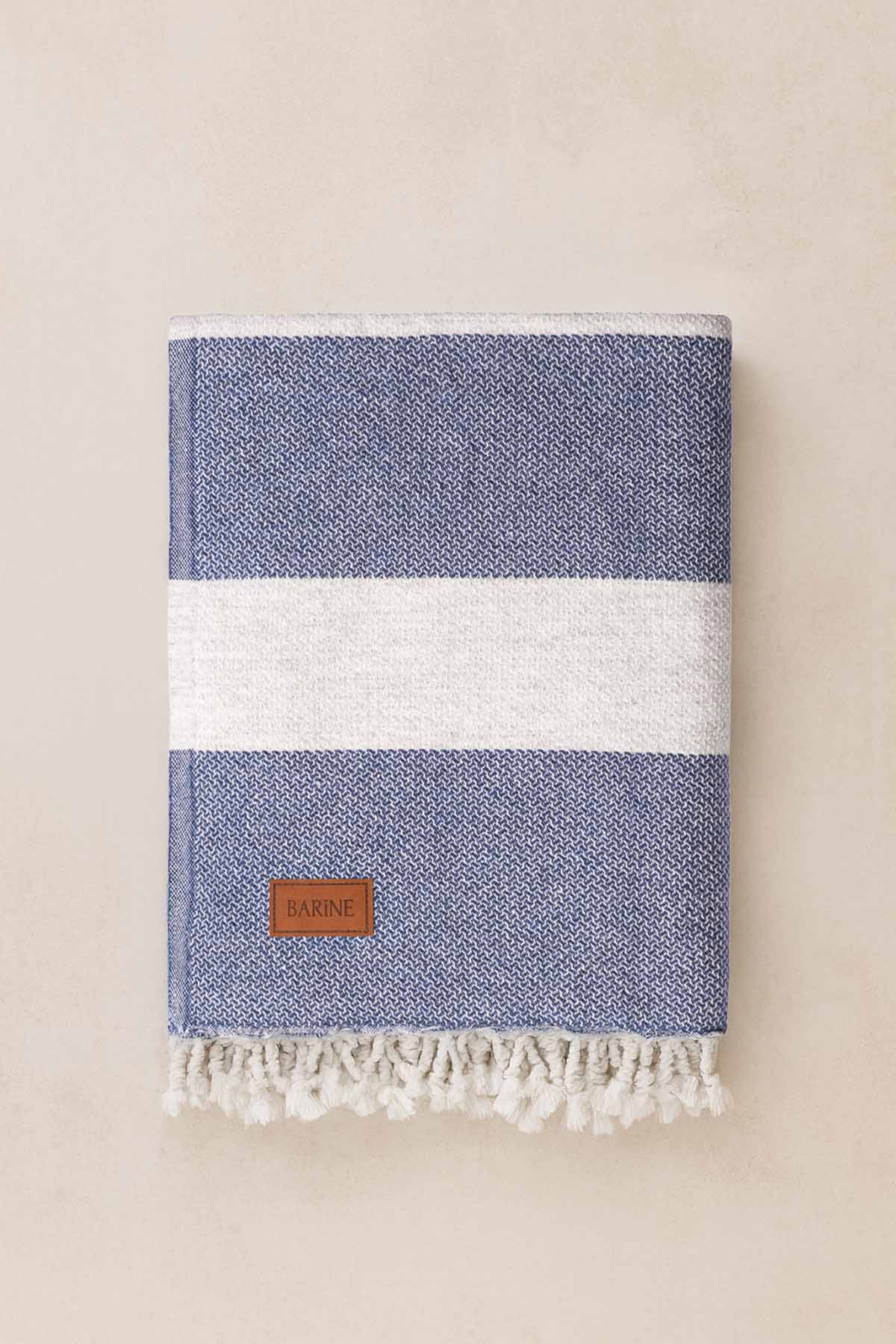 Yünlü Dokulu Koltuk Şalı Battaniye Lacivert