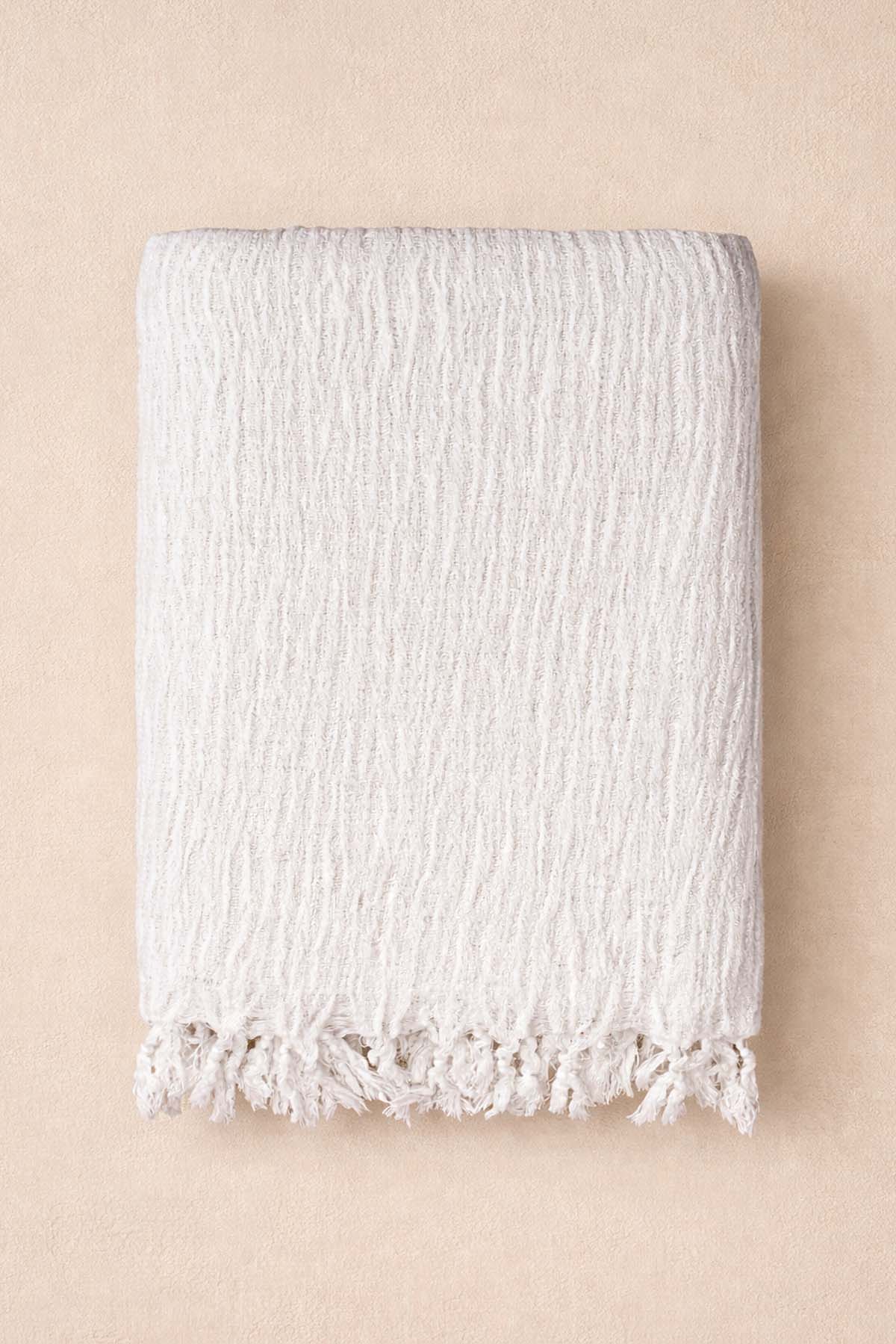 Wrinkled Keten Karışımlı Koltuk Şalı, Battaniye Kırık Beyaz XL