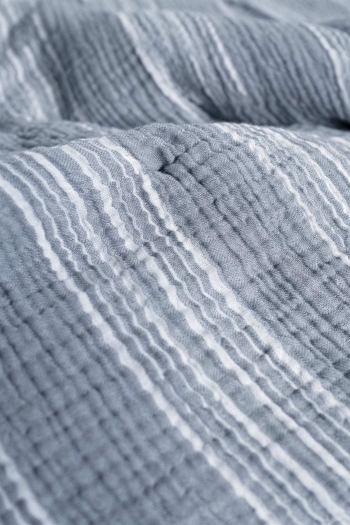 Striped Comfy Müslin Yorgan Mavi-Beyaz