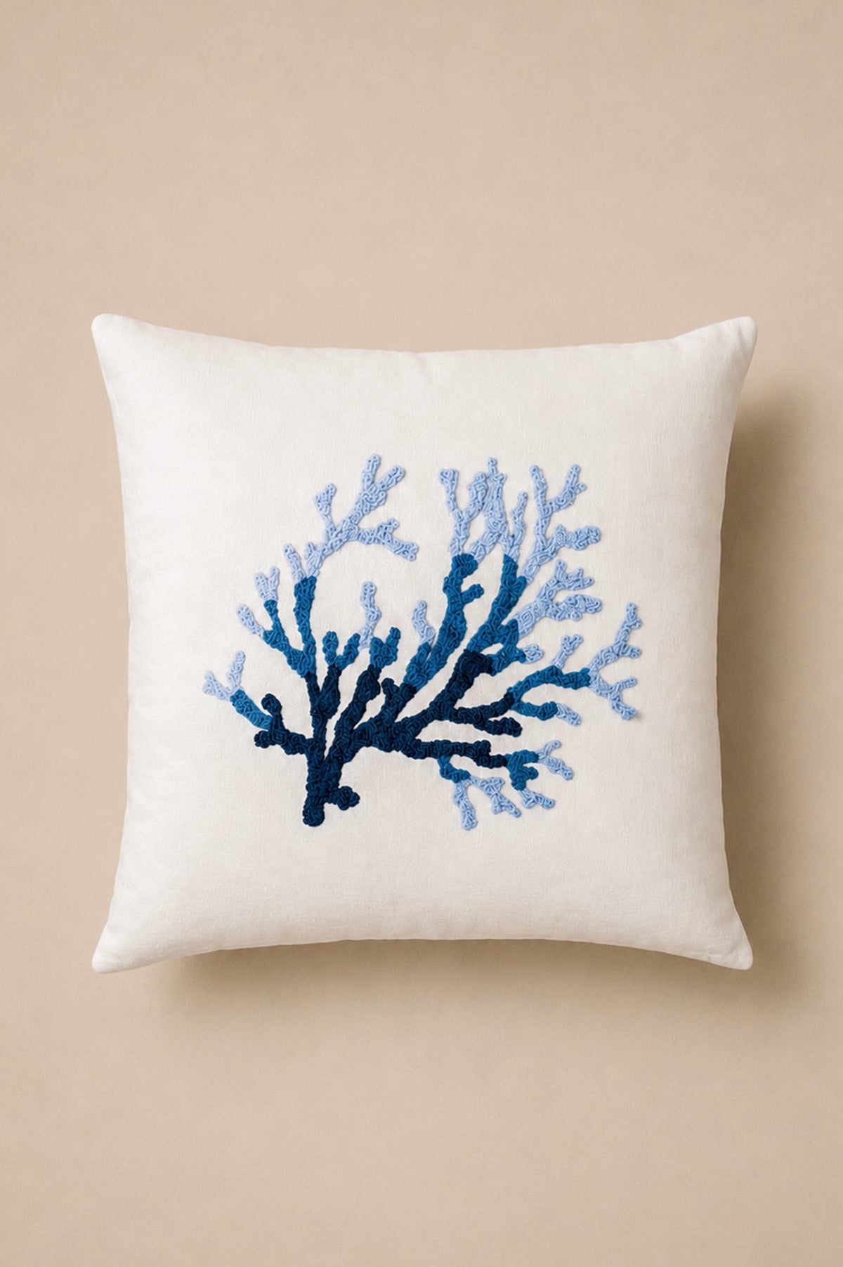 Coral Embroidered Ombre Throw Pillow Cover Ecru-Navy 45 x 45 cm