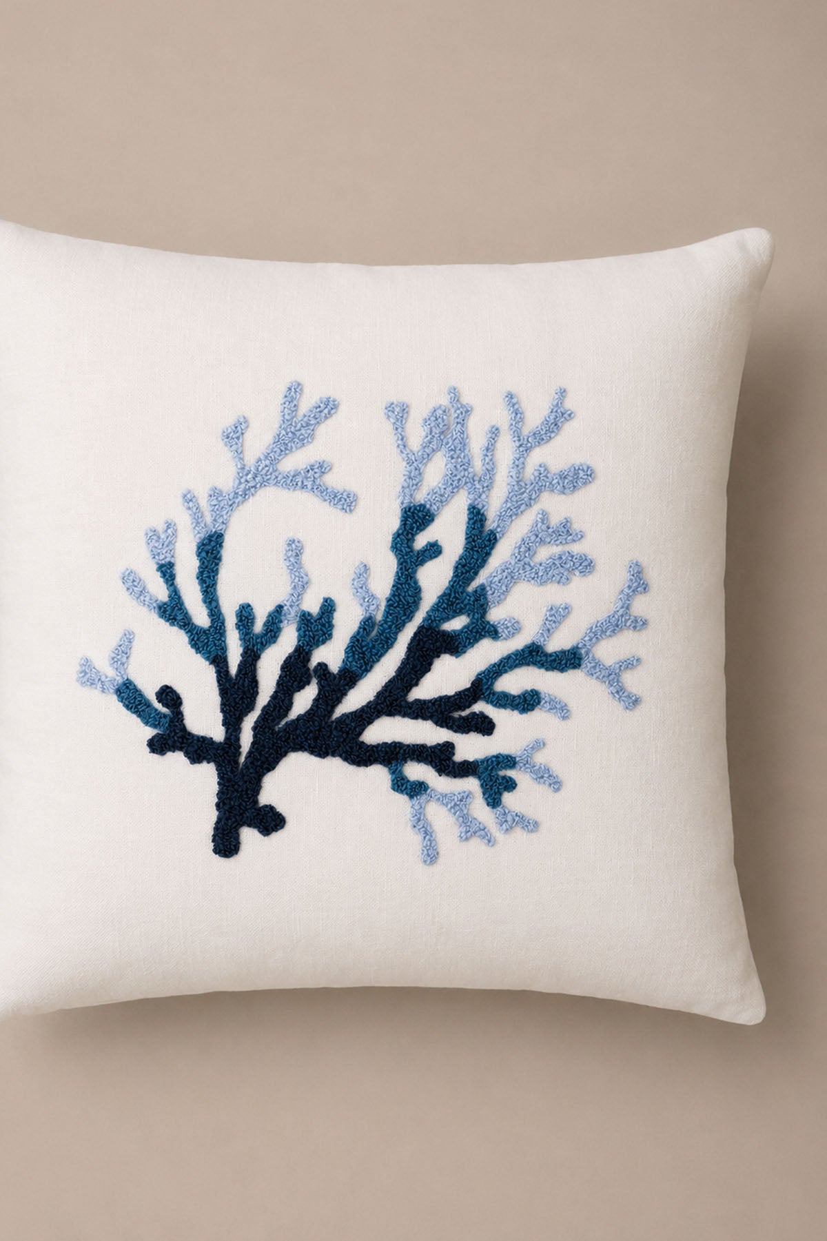 Coral Embroidered Ombre Throw Pillow Cover Ecru-Navy 45 x 45 cm