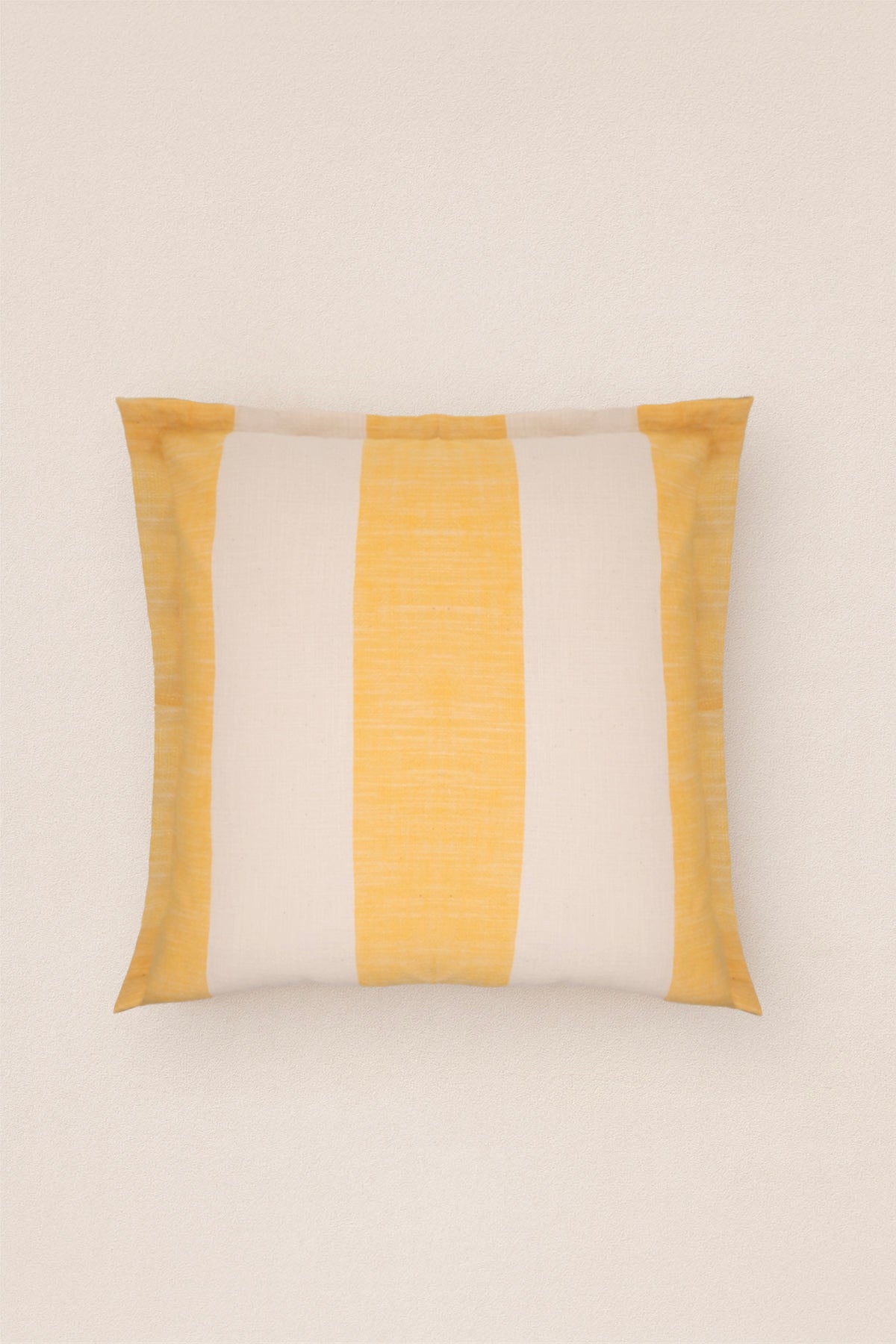 Çizgili Pamuklu Kırlent Kılıfı Sarı-Krem 45 x 45 cm