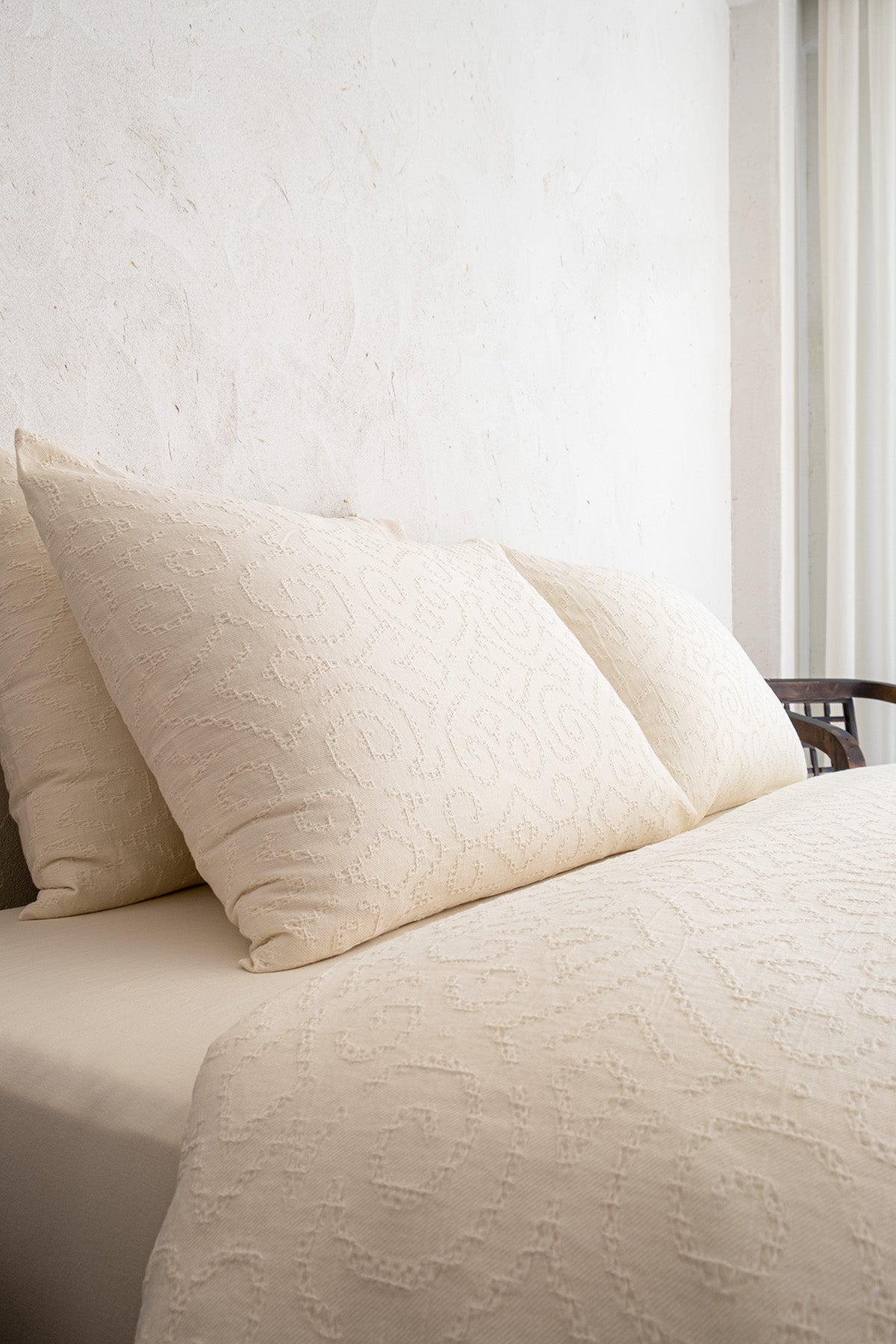 Damask Jakarlı Yastık Kılıfı 2'li Set Krem