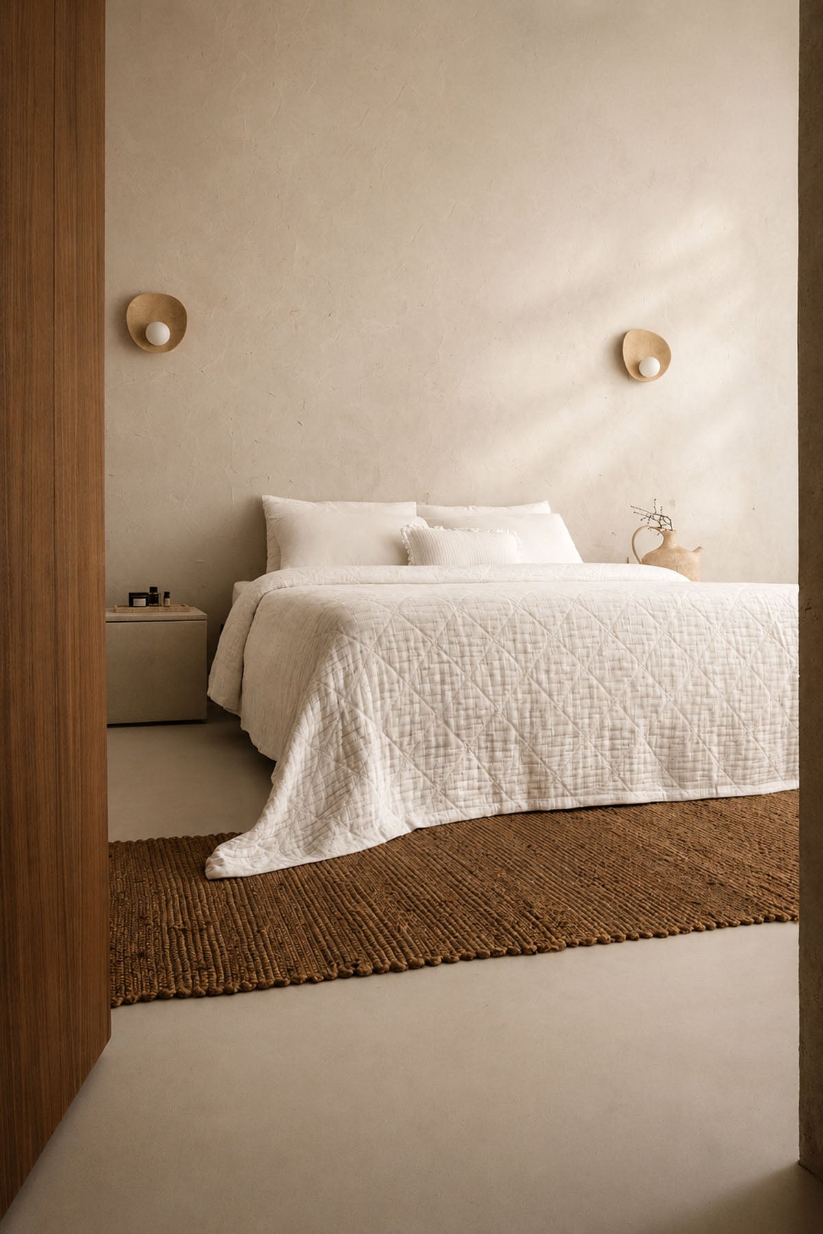 Atik Filled Jacquard Double Bedspread White