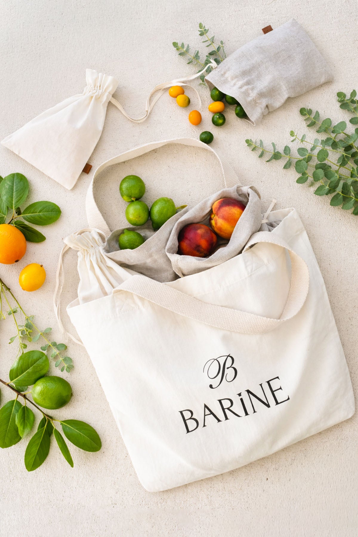 Barine Baskılı Bez Alışveriş Çantası Krem