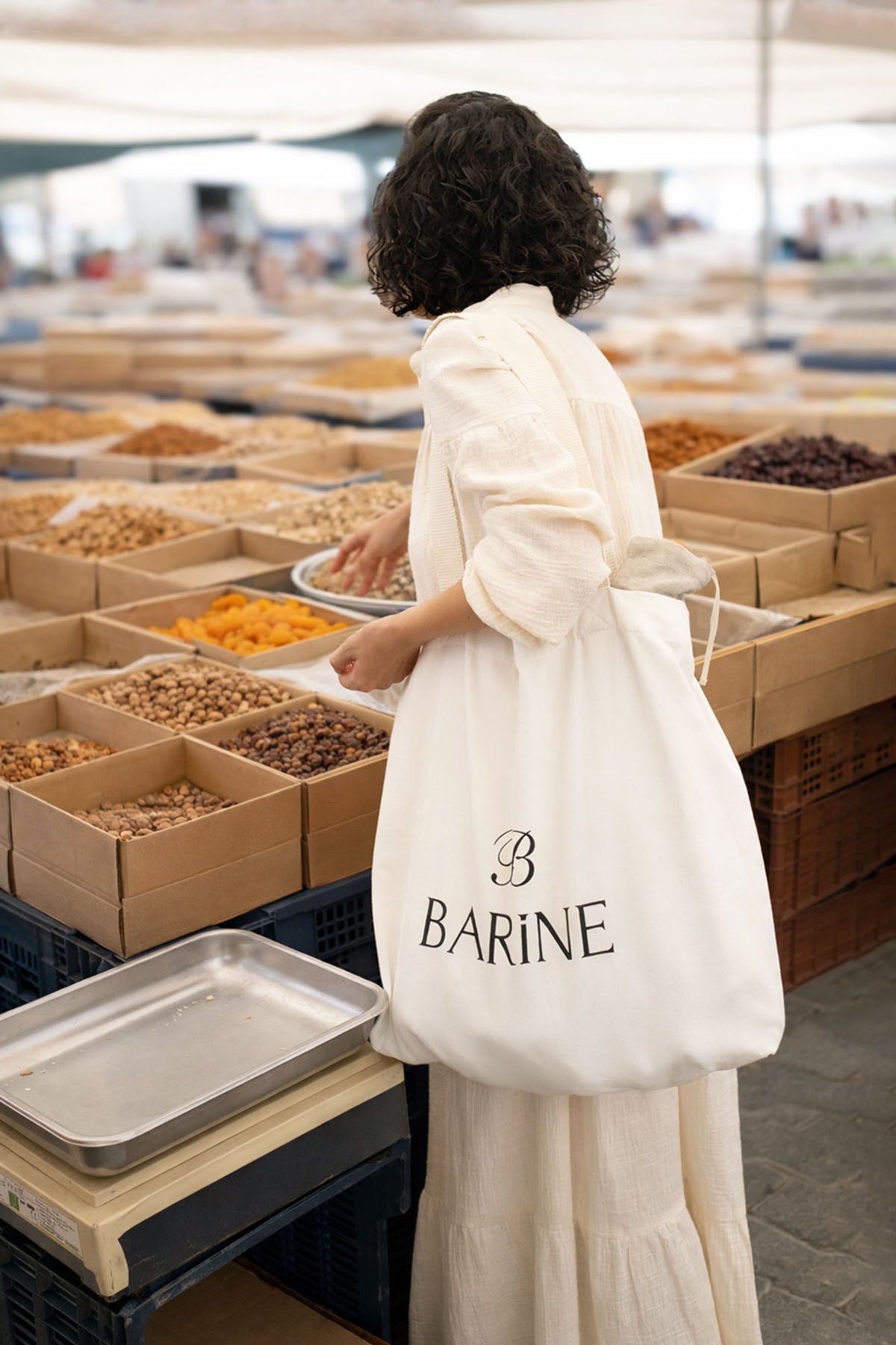 Barine Baskılı Bez Alışveriş Çantası Krem