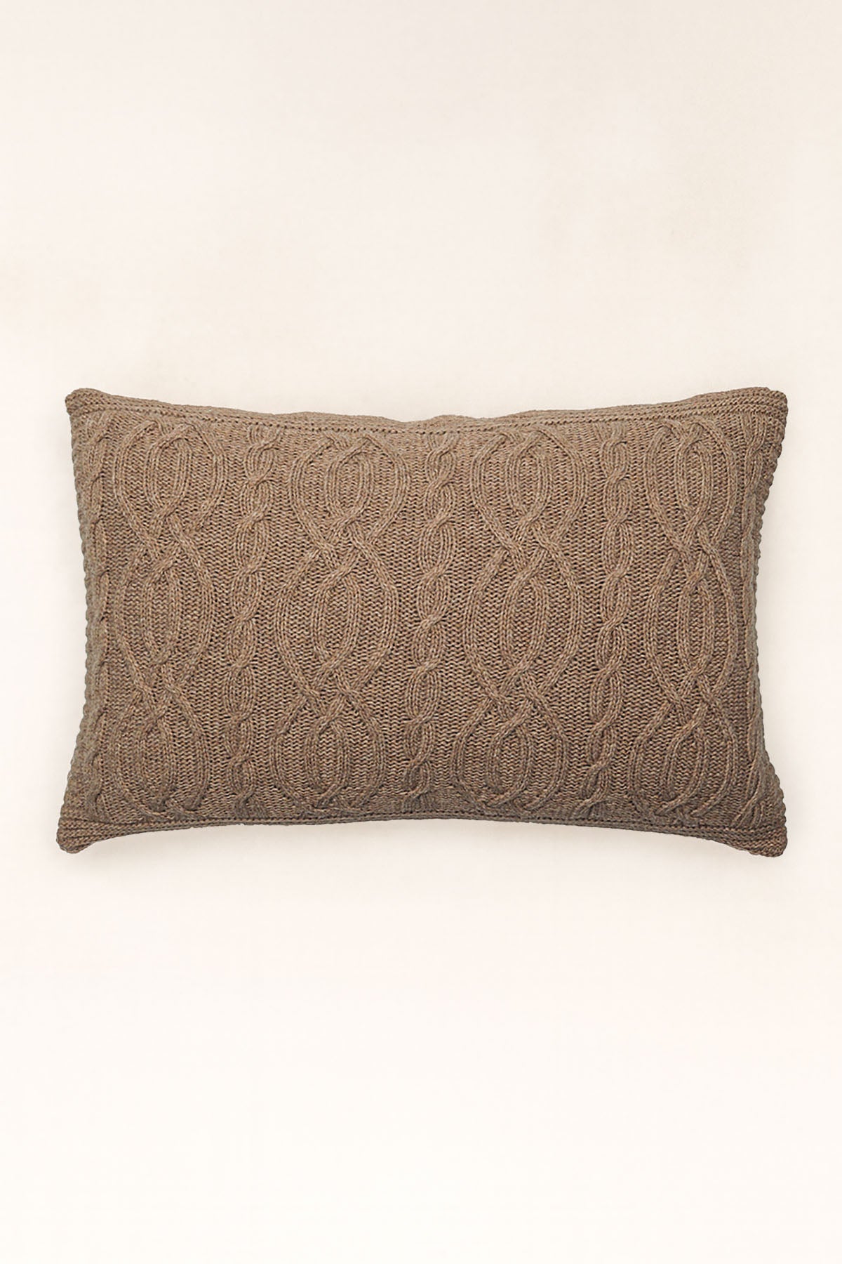 Cable Wool Knitted Throw Pillow Cover Mink