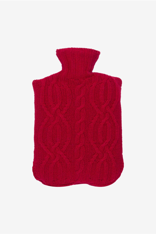 Housse de sac d'eau chaude en laine câblée rouge