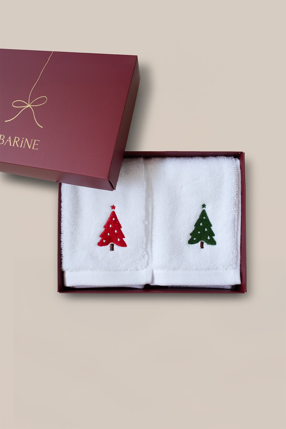 Çam Ağacı Desenli Nakışlı Pamuk Bukle Havlu 2'li Set 600gr/m2