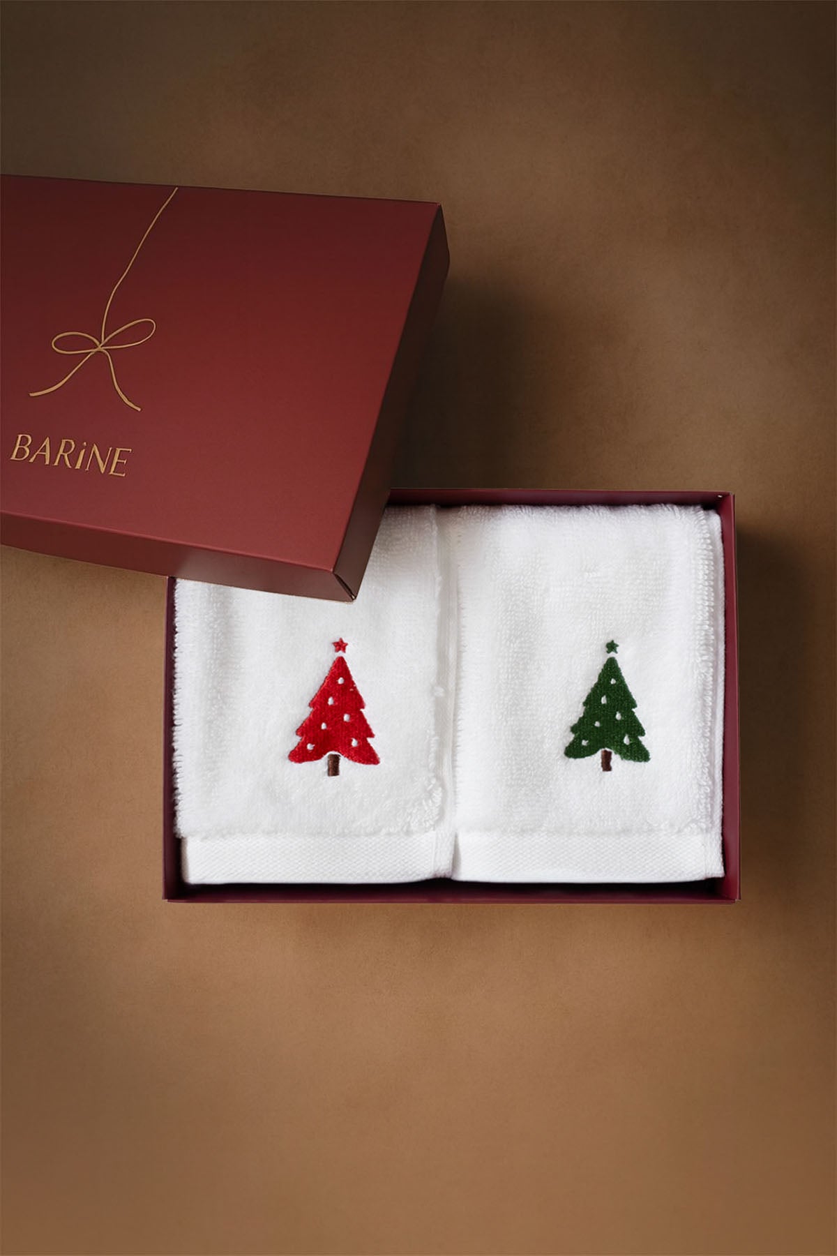 Çam Ağacı Desenli Nakışlı Pamuk Bukle Havlu 2'li Set 600gr/m2