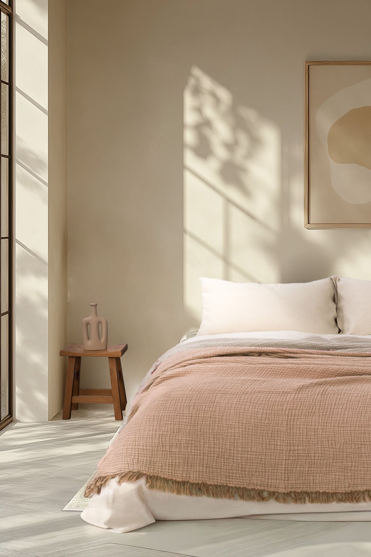 Cocoon 4 Katlı Müslin Yatak Örtüsü Açık Tarçın