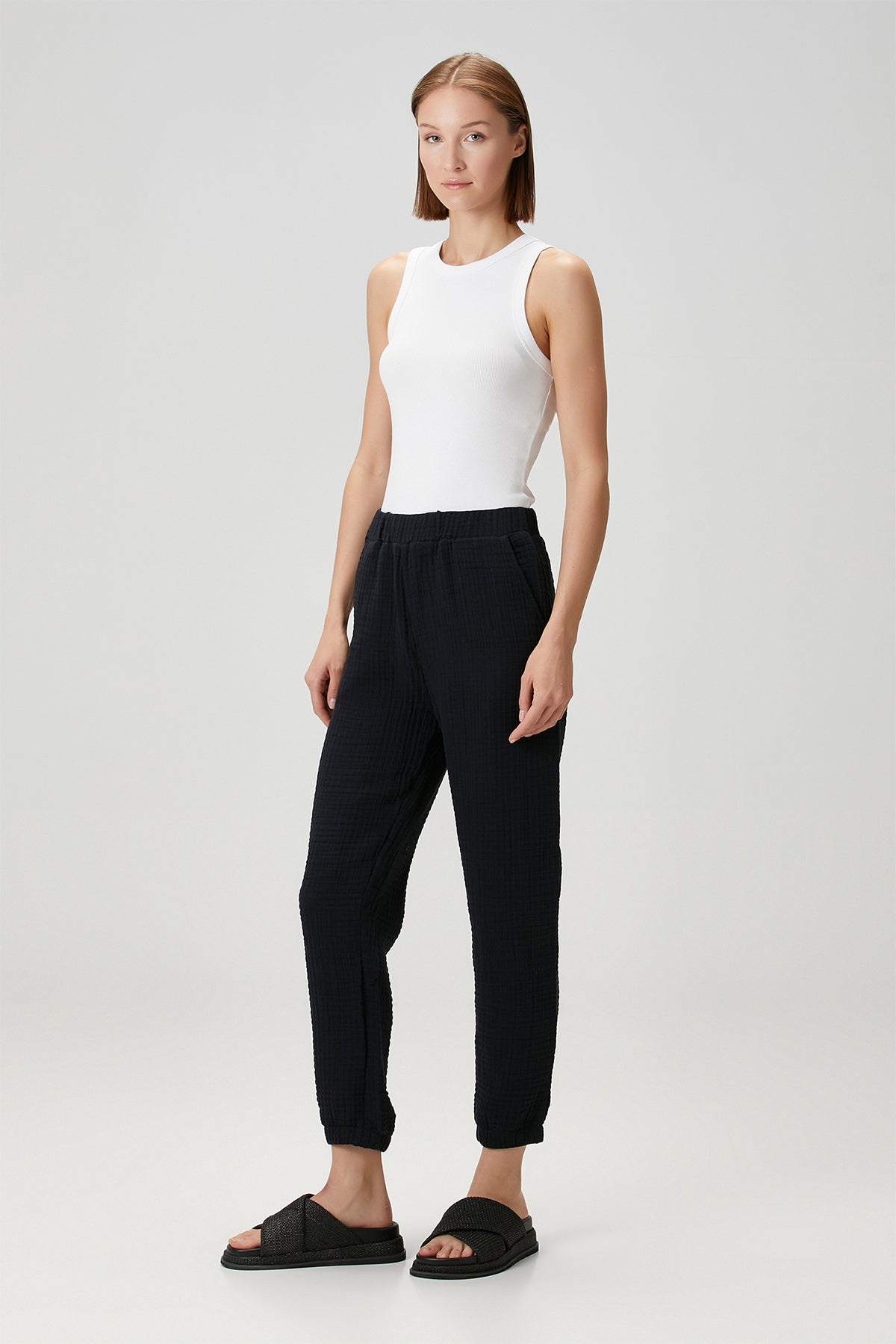 Pamuk 4 Katlı Müslin Pijama Pantolon Siyah