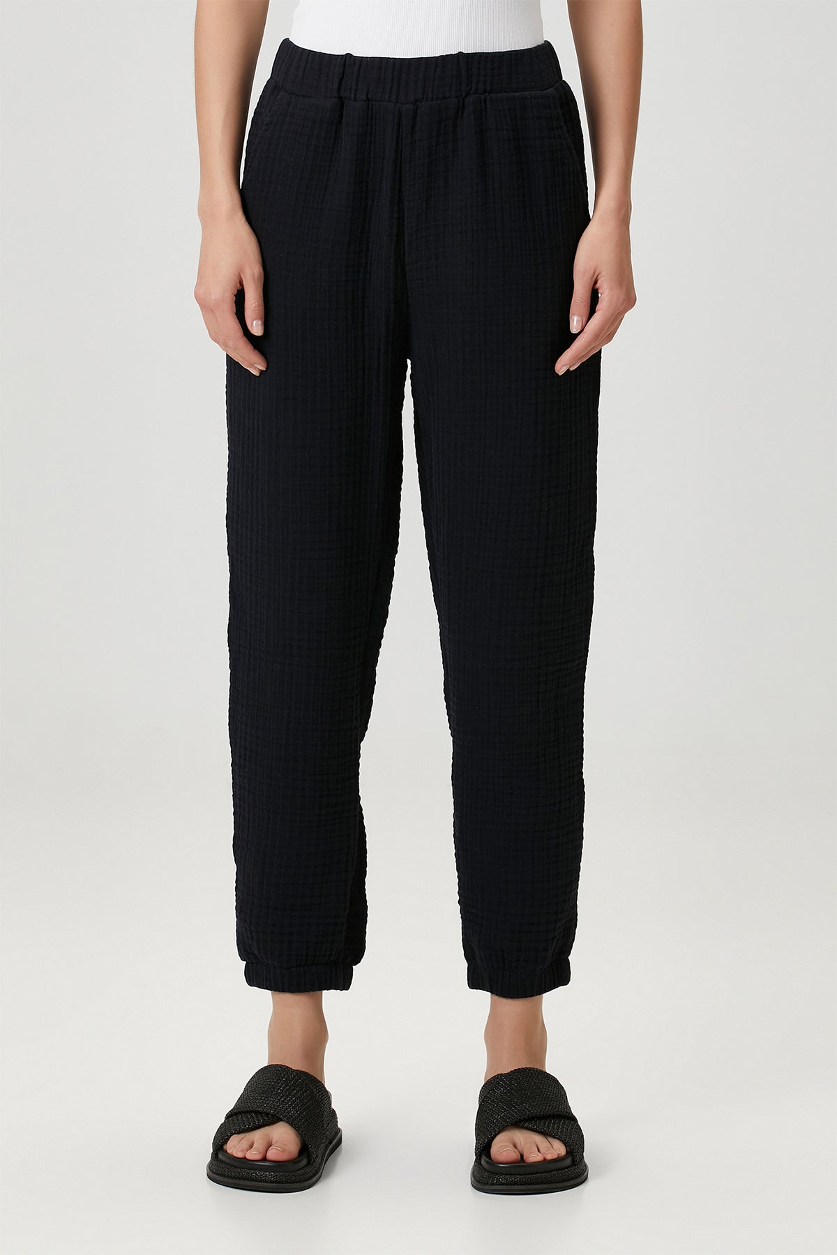 Pamuk 4 Katlı Müslin Pijama Pantolon Siyah