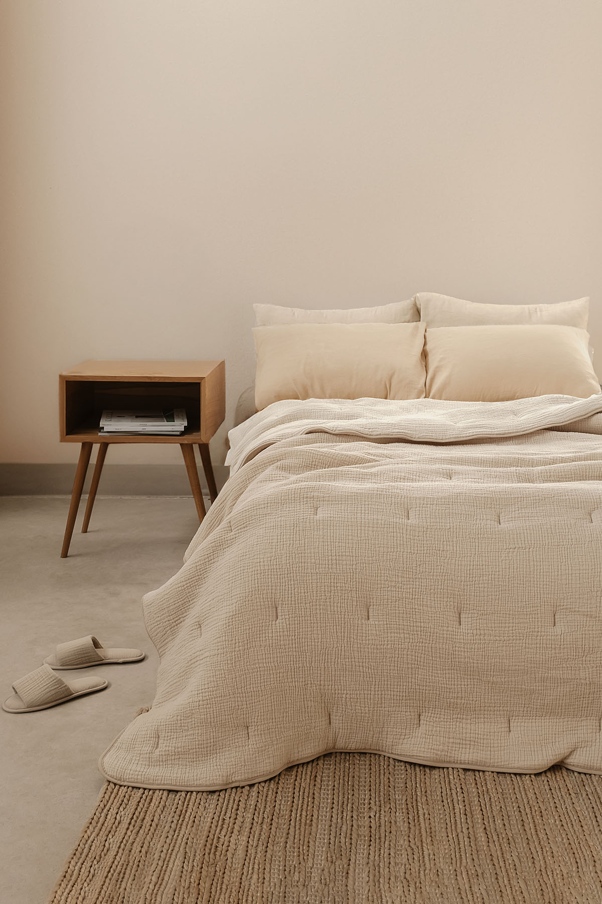 Koza Nevresim Gerektirmeyen Pamuk Müslin Yorgan , Yatak Örtüsü Bej