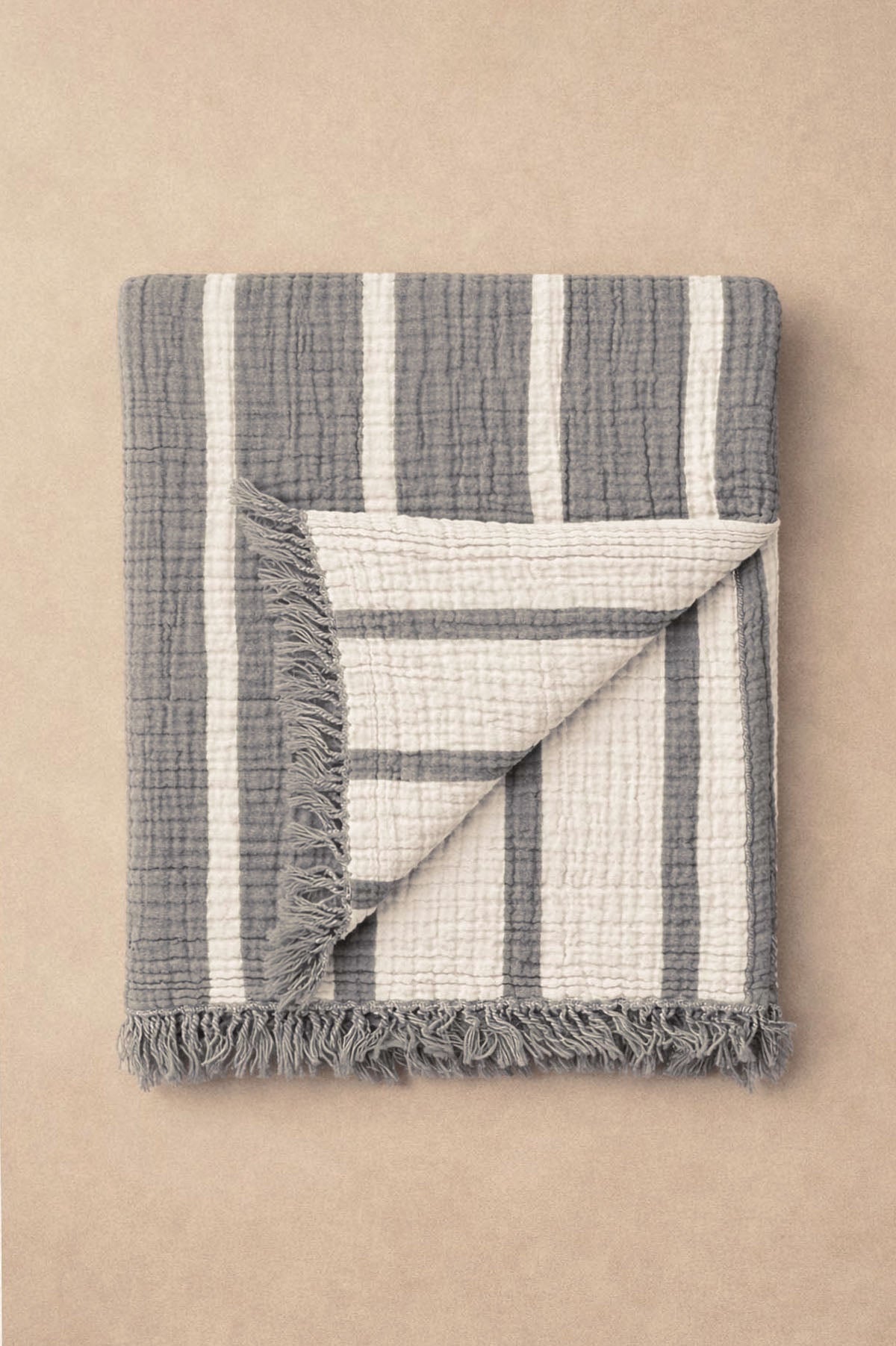 Striped Cotton Muslin Armchair Throw. Blanket Dark Grey