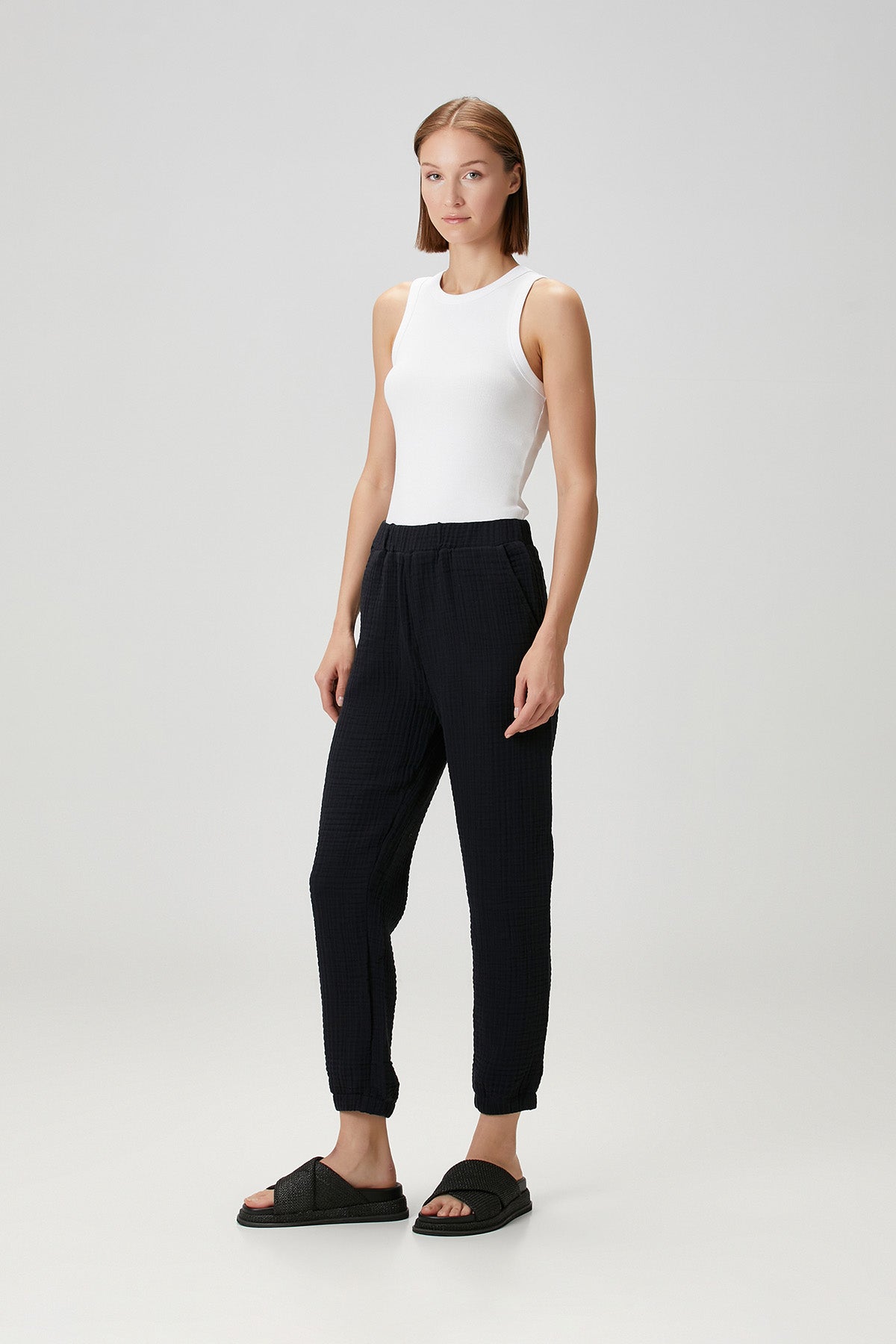 Pamuk 4 Katlı Müslin Pijama Pantolon Siyah
