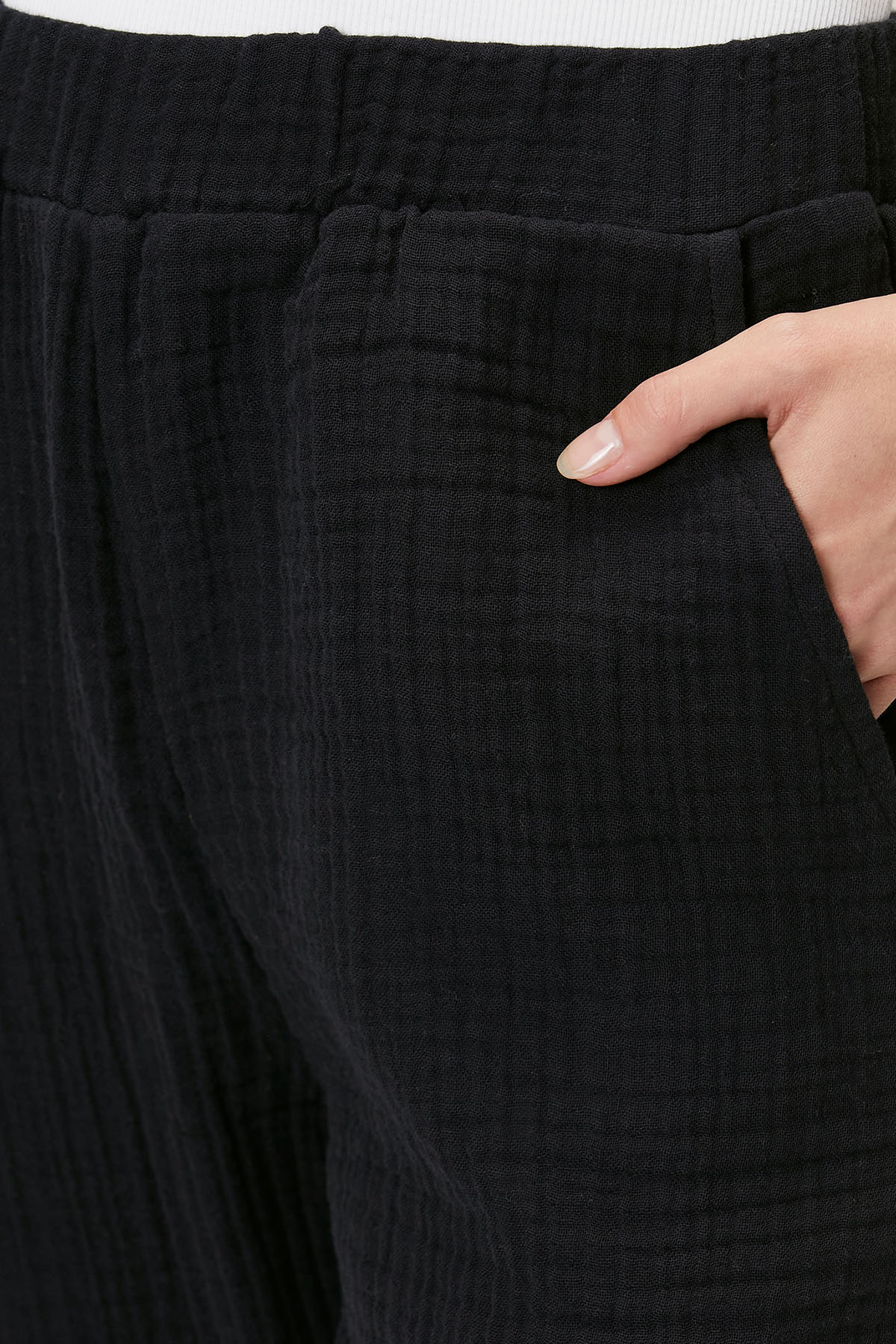 Pamuk 4 Katlı Müslin Pijama Pantolon Siyah