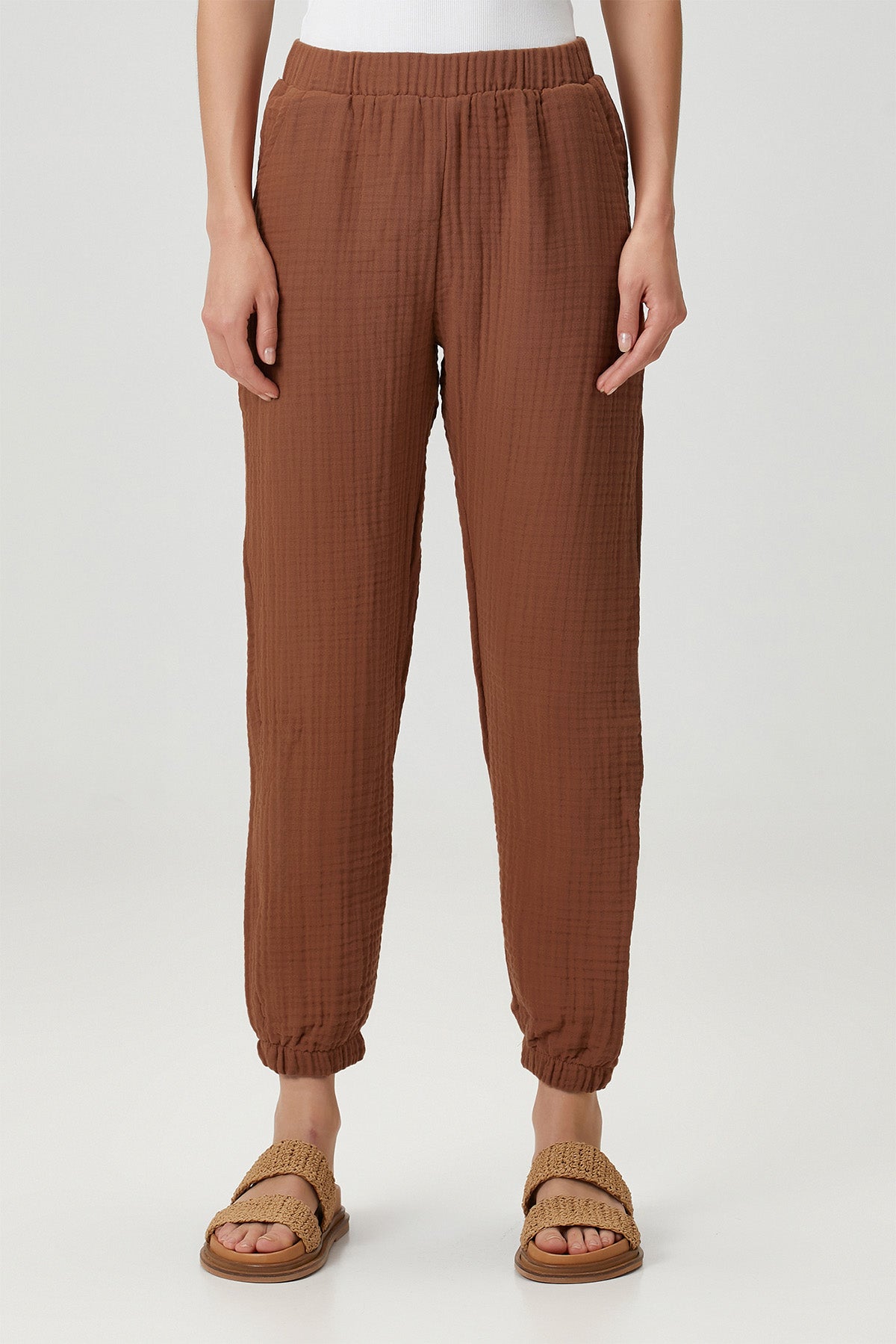 Pamuk 4 Katlı Müslin Pijama Pantolon Kahverengi