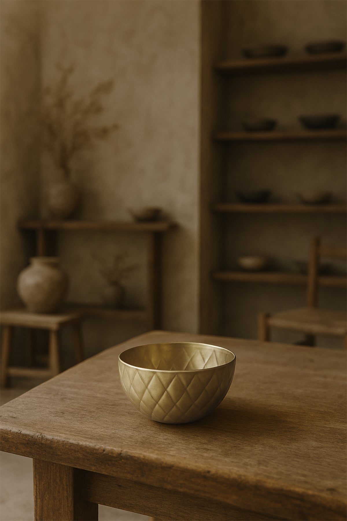 Zikzak Çizgili Mat Pirinç Dekoratif Obje Gold 14x7 cm