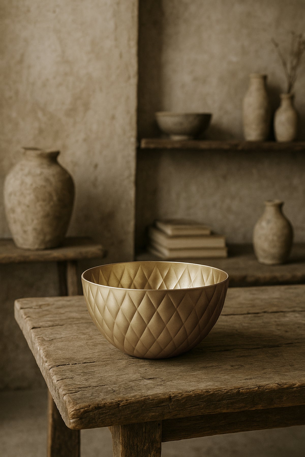 Zikzak Çizgili Mat Pirinç Dekoratif Obje Gold 18x9 cm