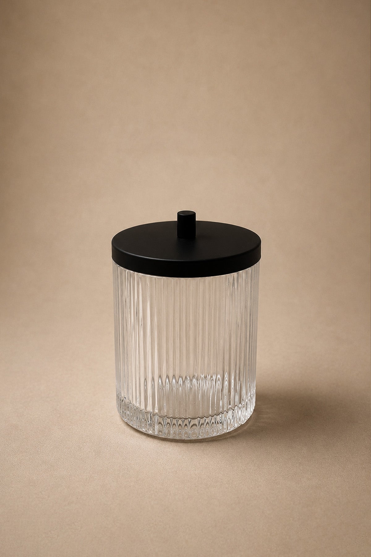 Crystal Patterned Transparent Glass Bathroom Jar. Cotton swab holder