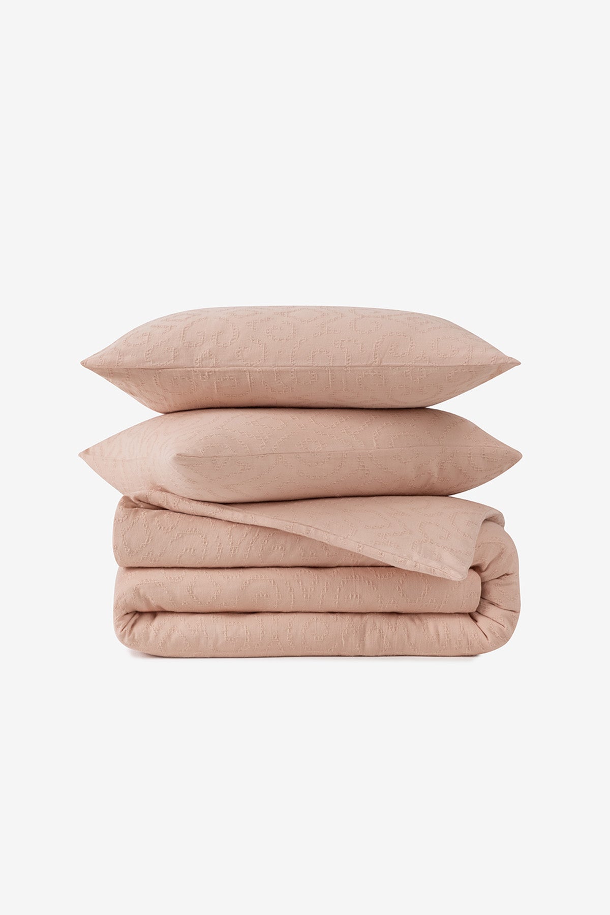 Damask Jakarlı Çift Kişilik Nevresim Seti Pastel Pembe