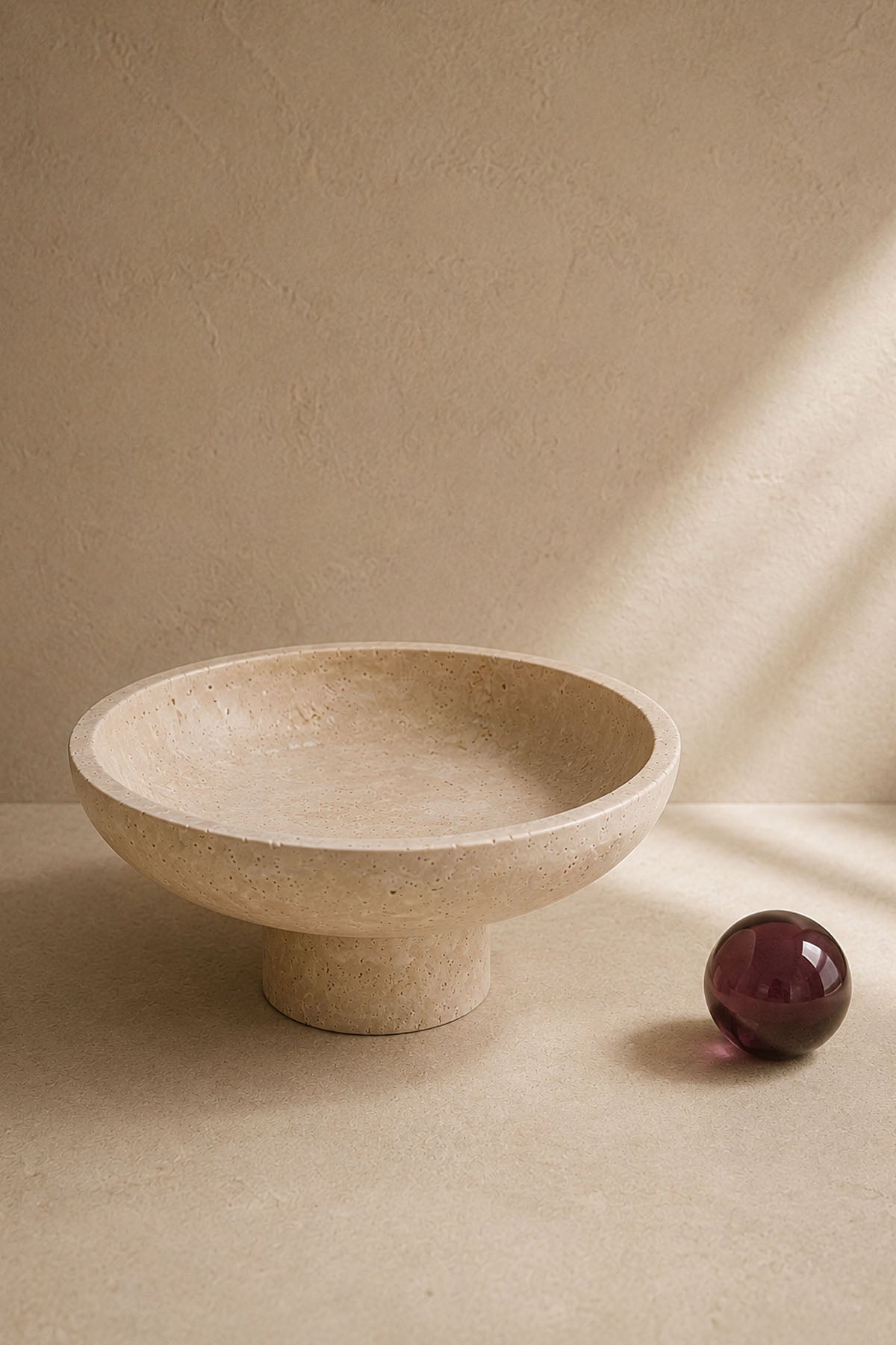 Dekoratif Traverten Mermer Ayaklı Kase 25 x 15 cm