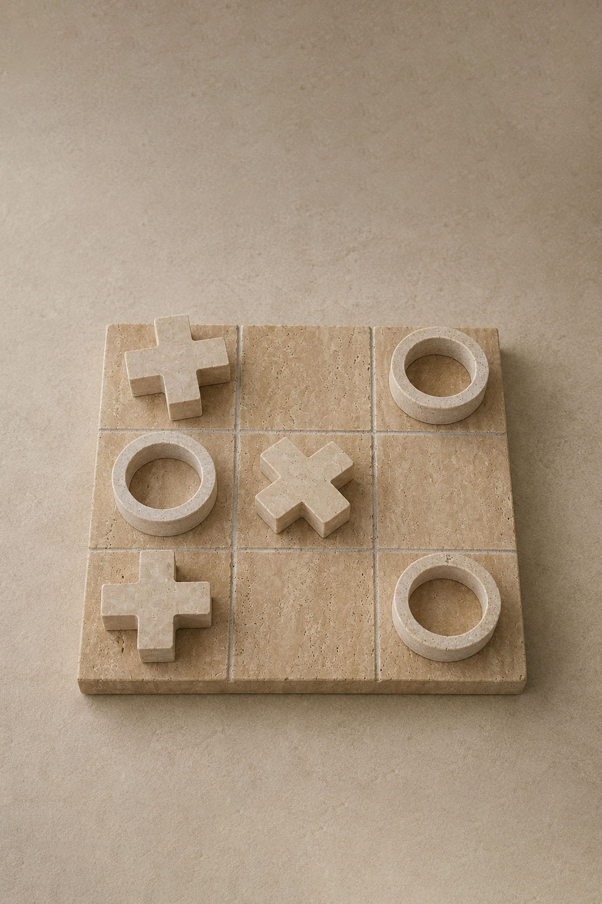 Decorative Travertine Tic-Tac-Toe Game Set 30 x 30 cm