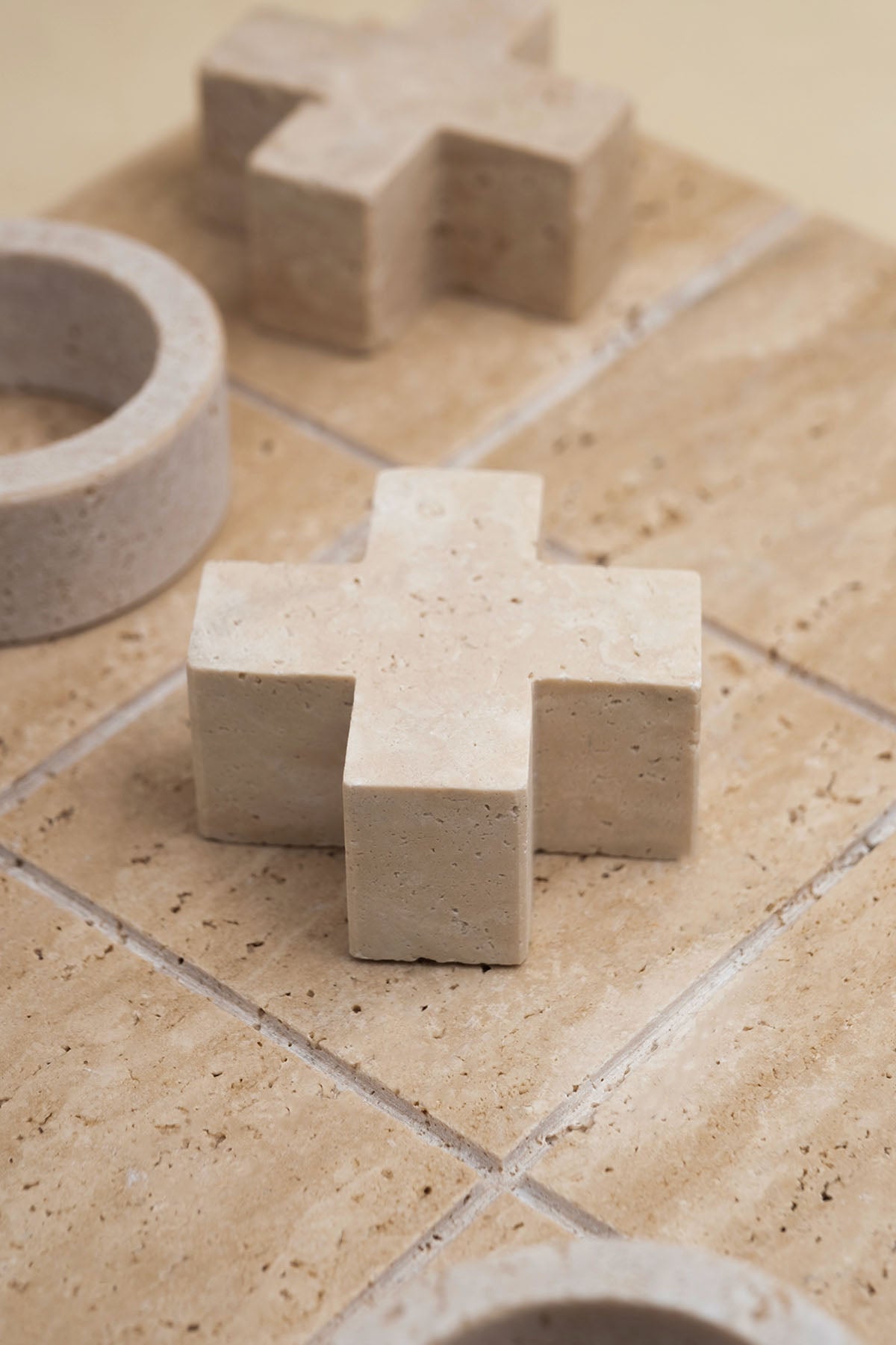 Decorative Travertine Tic-Tac-Toe Game Set 30 x 30 cm
