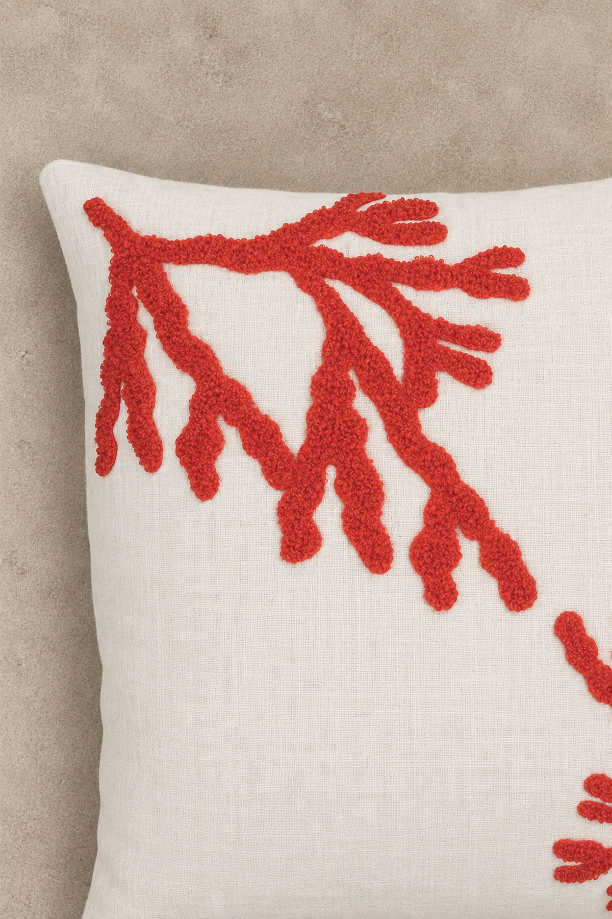 Coral Embroidered Throw Pillow Cover Ecru-Coral 45 x 45 cm