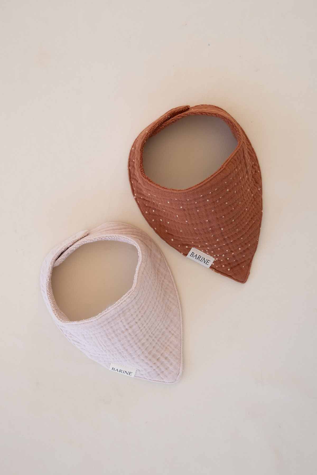 Çift Yüzlü Bandana Bebek Önlüğü 2'li Set Pembe-Tarçın