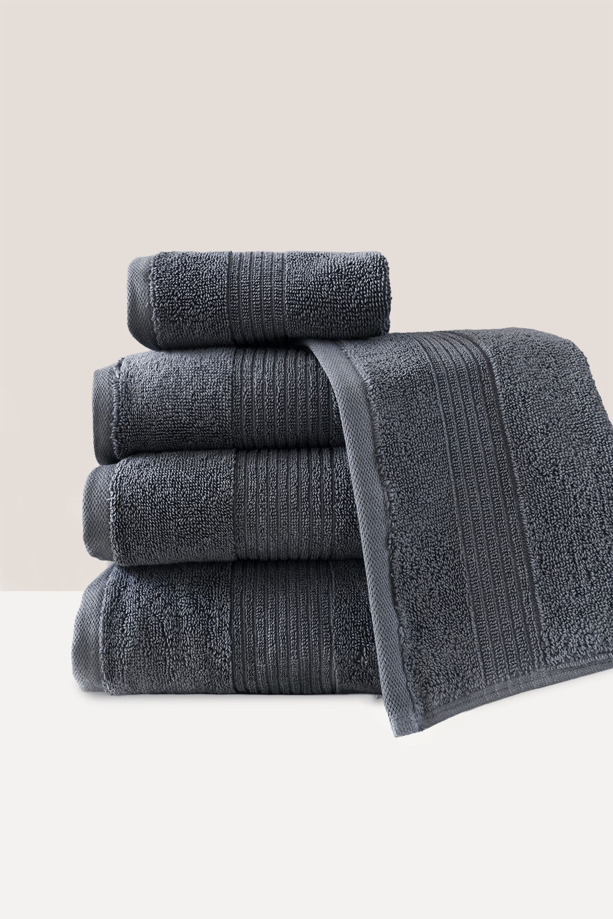 Essetial Bordürlü Bukle Havlu 600 gr/m² Koyu Gri