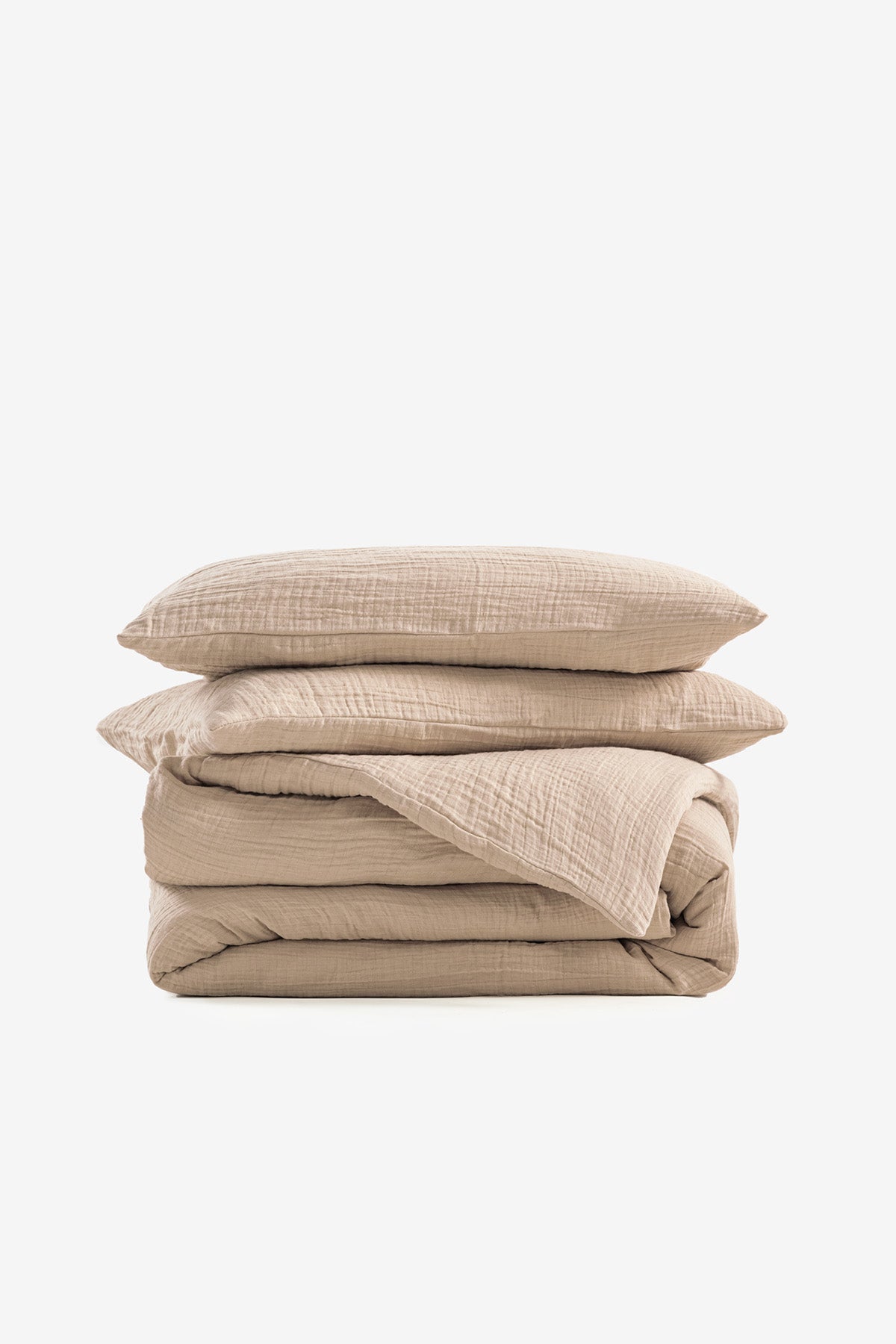 Fine Linen Dokulu Keten Nevresim Seti Bej