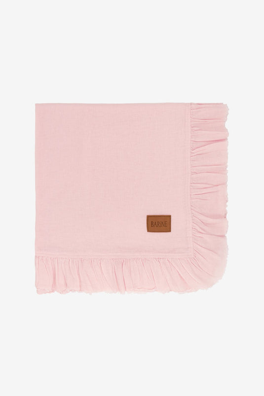 Frilled Linen Tablecloth Pink