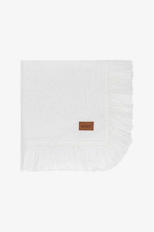 Frilled Linen Tablecloth White