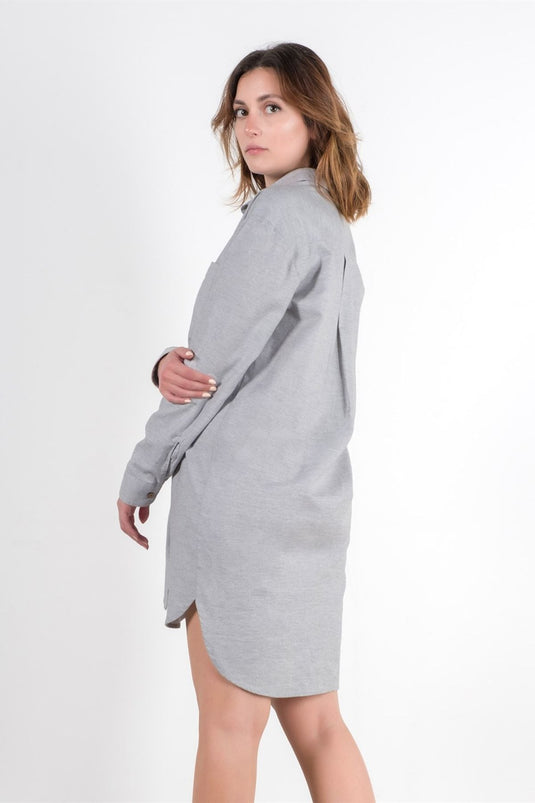 Flannel Shirt Dress Melange Gray