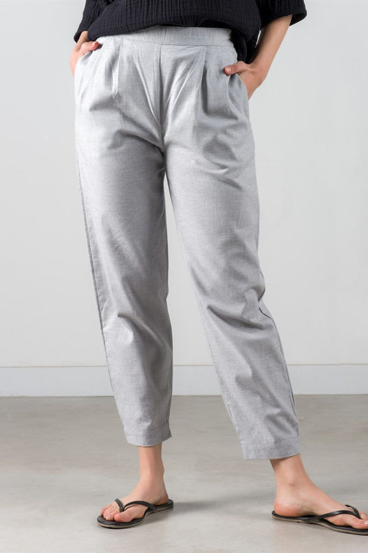 Flannel Trousers Melange Gray