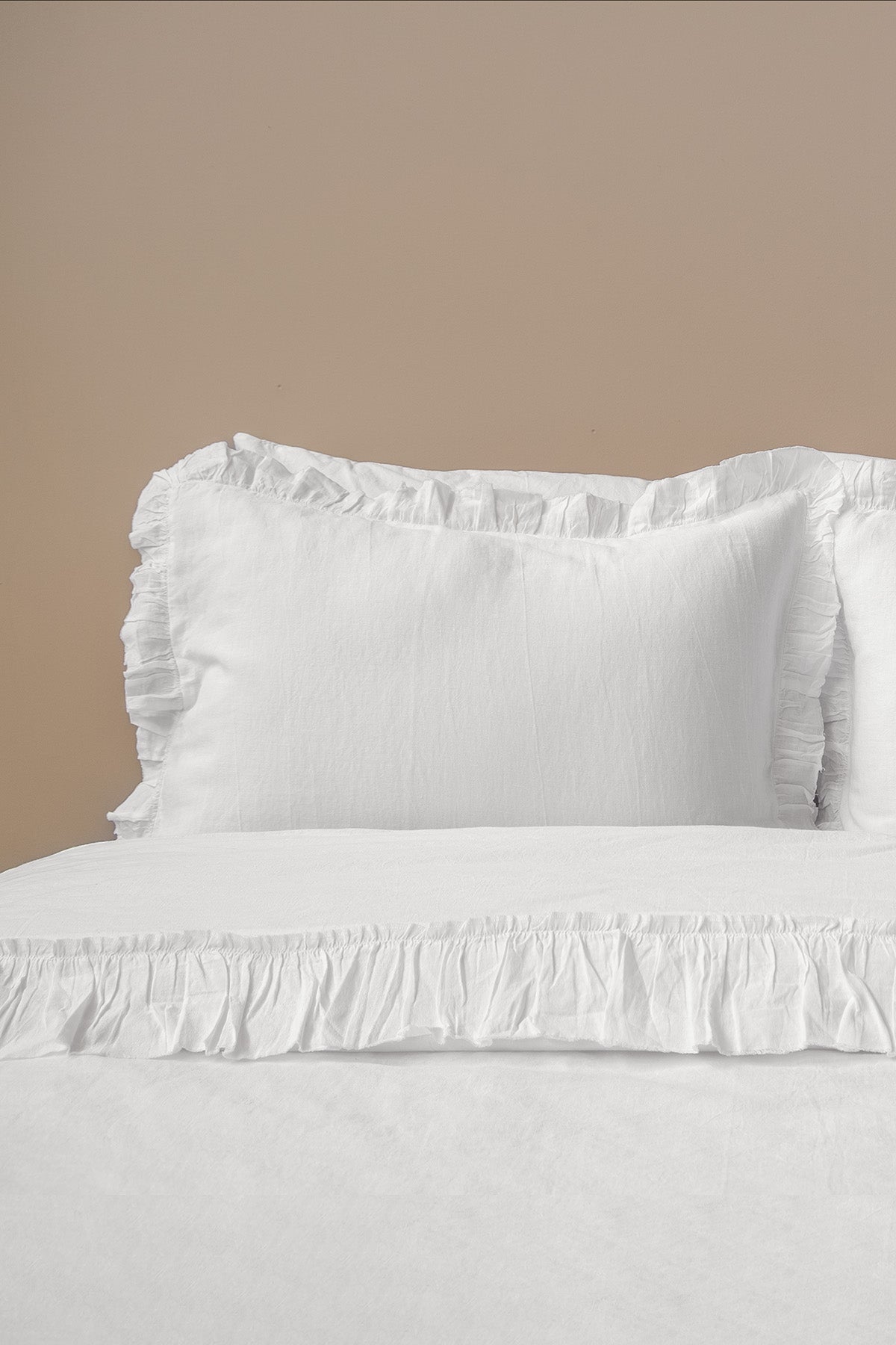 Frill Fırfırlı Keten Karışımlı 2'li Yastık Kılıfı Beyaz